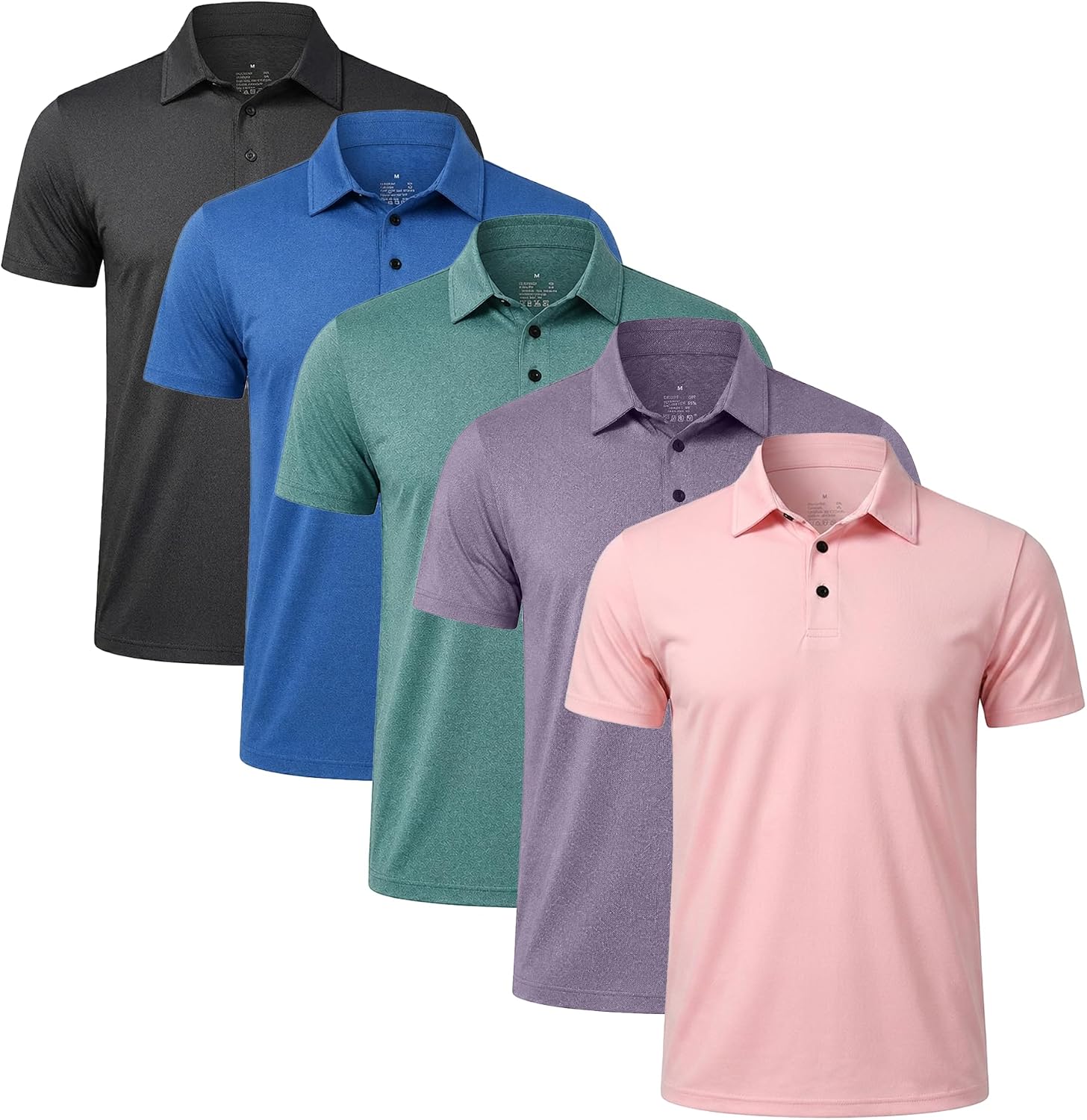 5 Pack Men's Performance Polo Shirts, Short Sleeve - Image 9