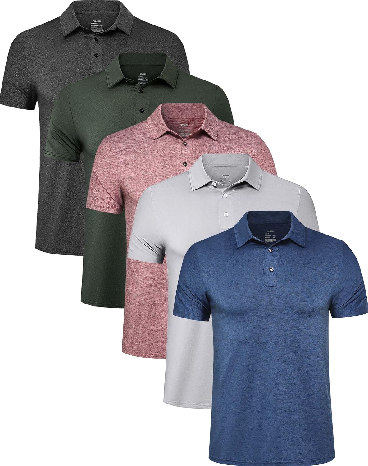 5 Pack Men's Performance Polo Shirts, Short Sleeve - Image 10