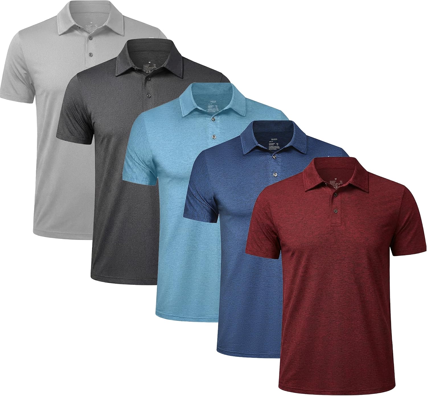 5 Pack Men's Performance Polo Shirts, Short Sleeve - Image 8
