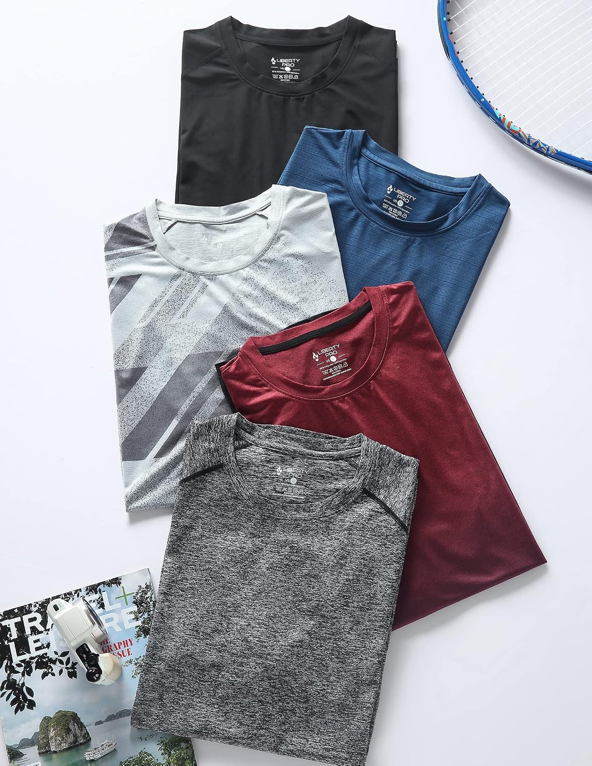 Five Pack Men's Performance Crew Neck T-Shirts - Image 8