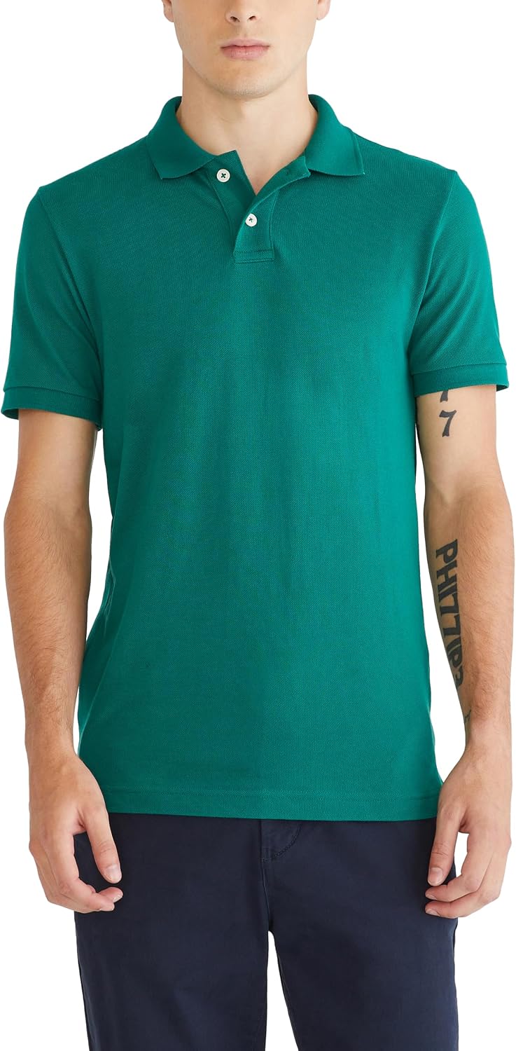 Men's Solid Green Short Sleeve Polo Shirt, Cotton Blend - Image 13