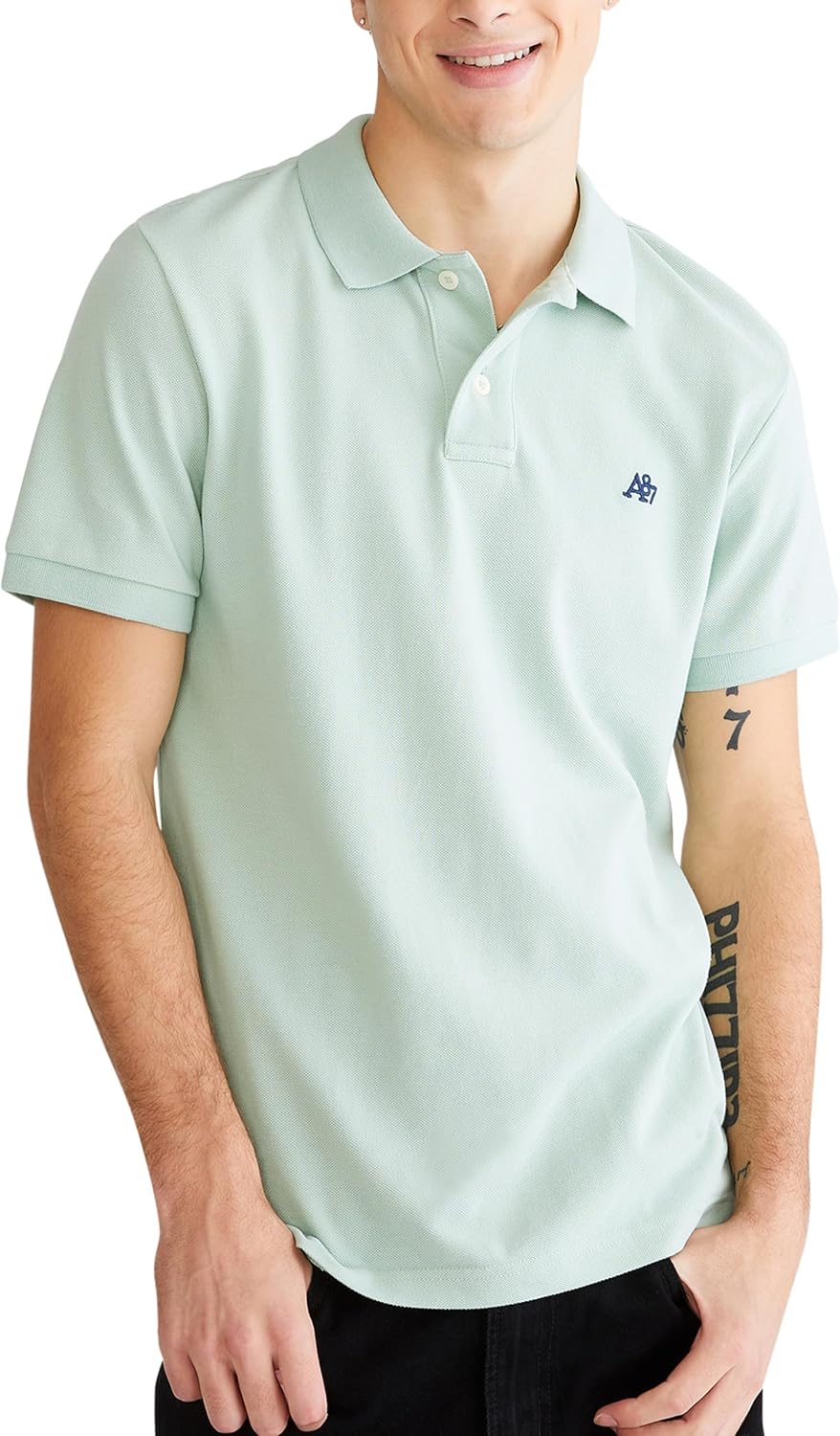 Men's Solid Green Short Sleeve Polo Shirt, Cotton Blend - Image 10