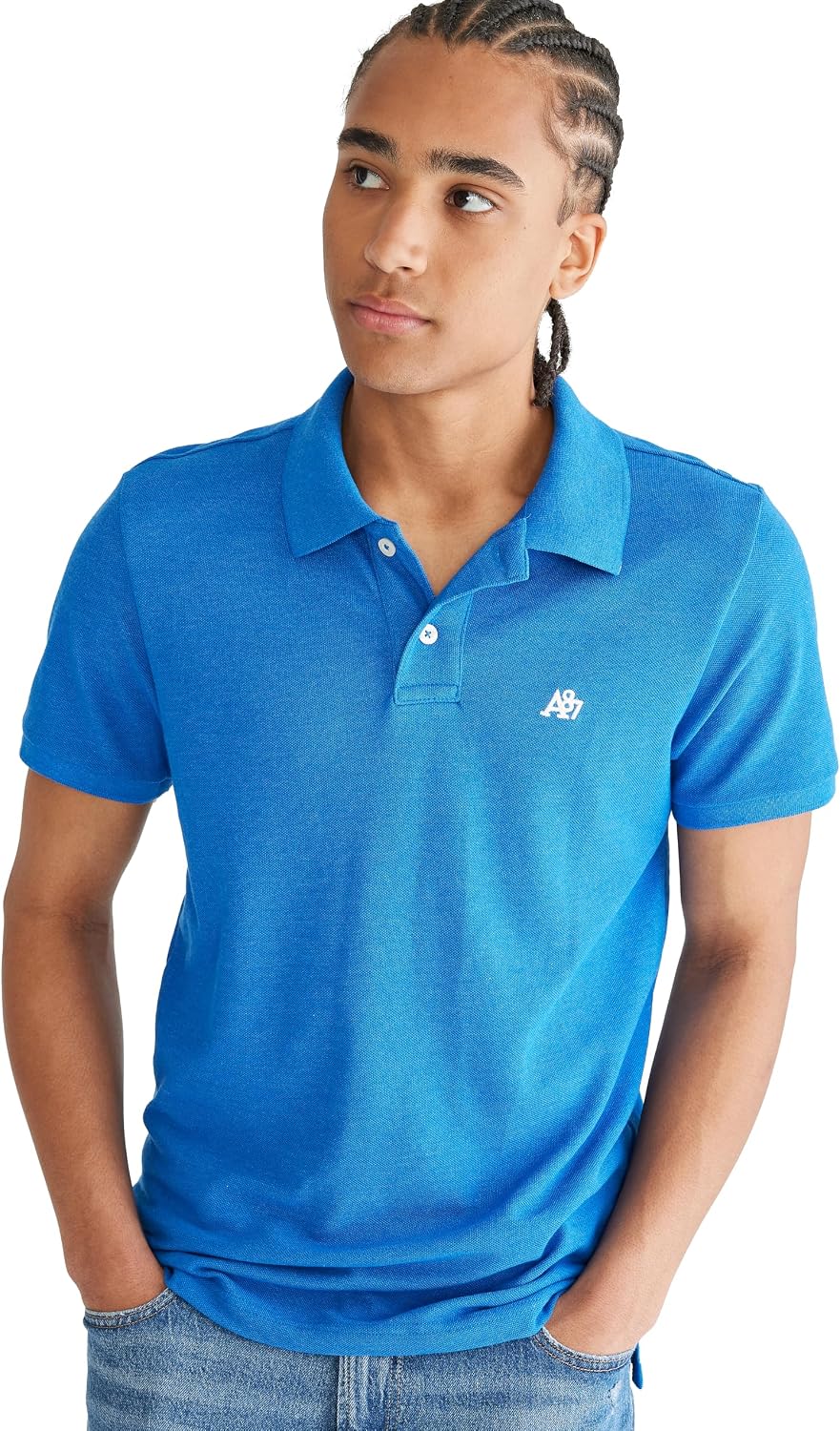 Men's Solid Green Short Sleeve Polo Shirt, Cotton Blend - Image 17