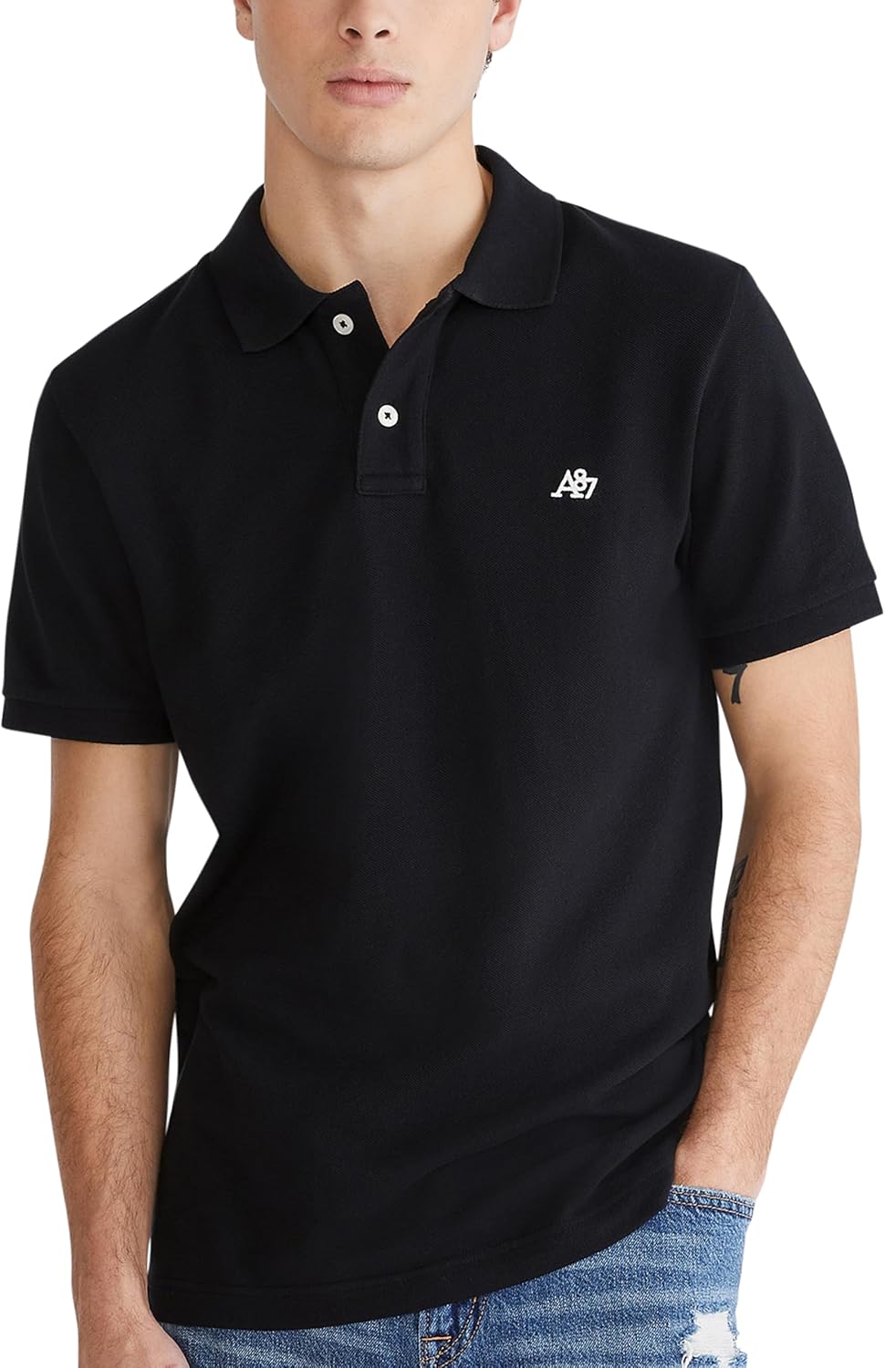 Men's Solid Green Short Sleeve Polo Shirt, Cotton Blend - Image 11