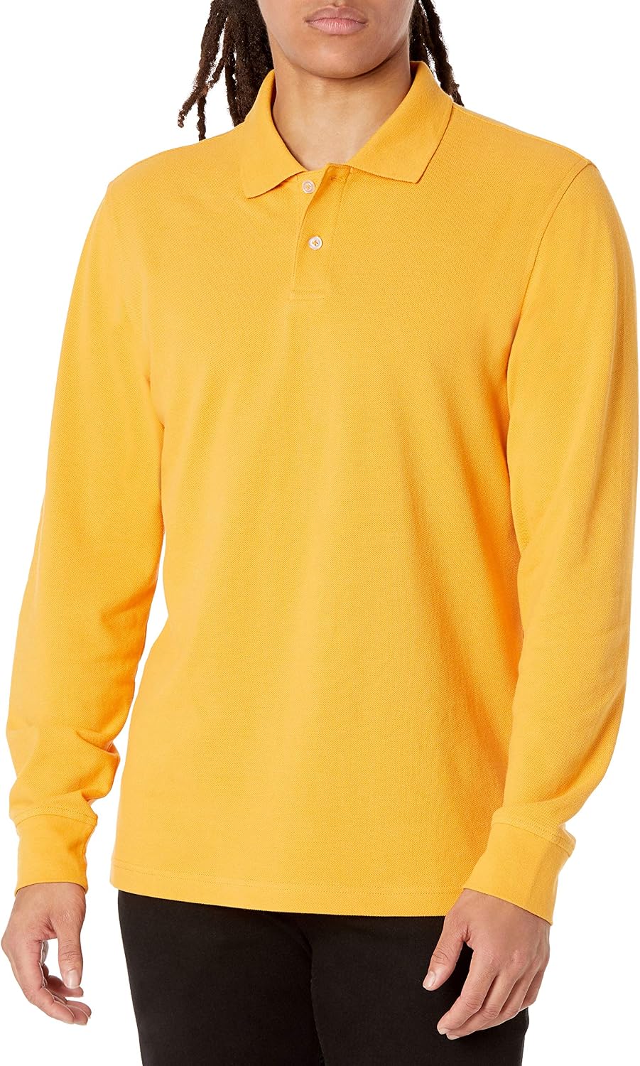 Men's Black Pique Polo Shirt, Long Sleeve, Cotton Blend - Image 9