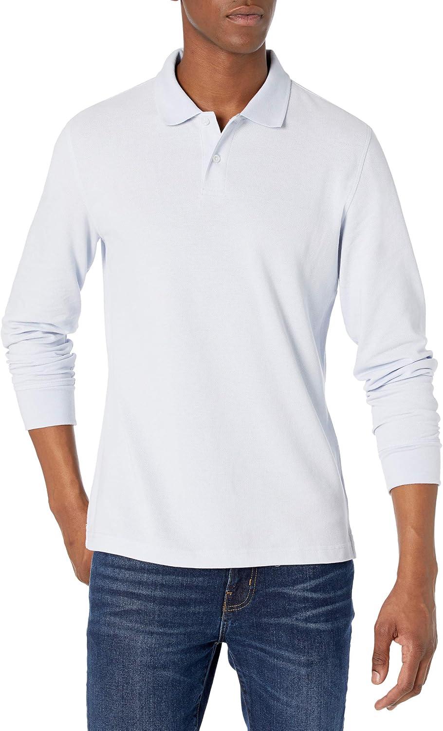 Men's Black Pique Polo Shirt, Long Sleeve, Cotton Blend - Image 8