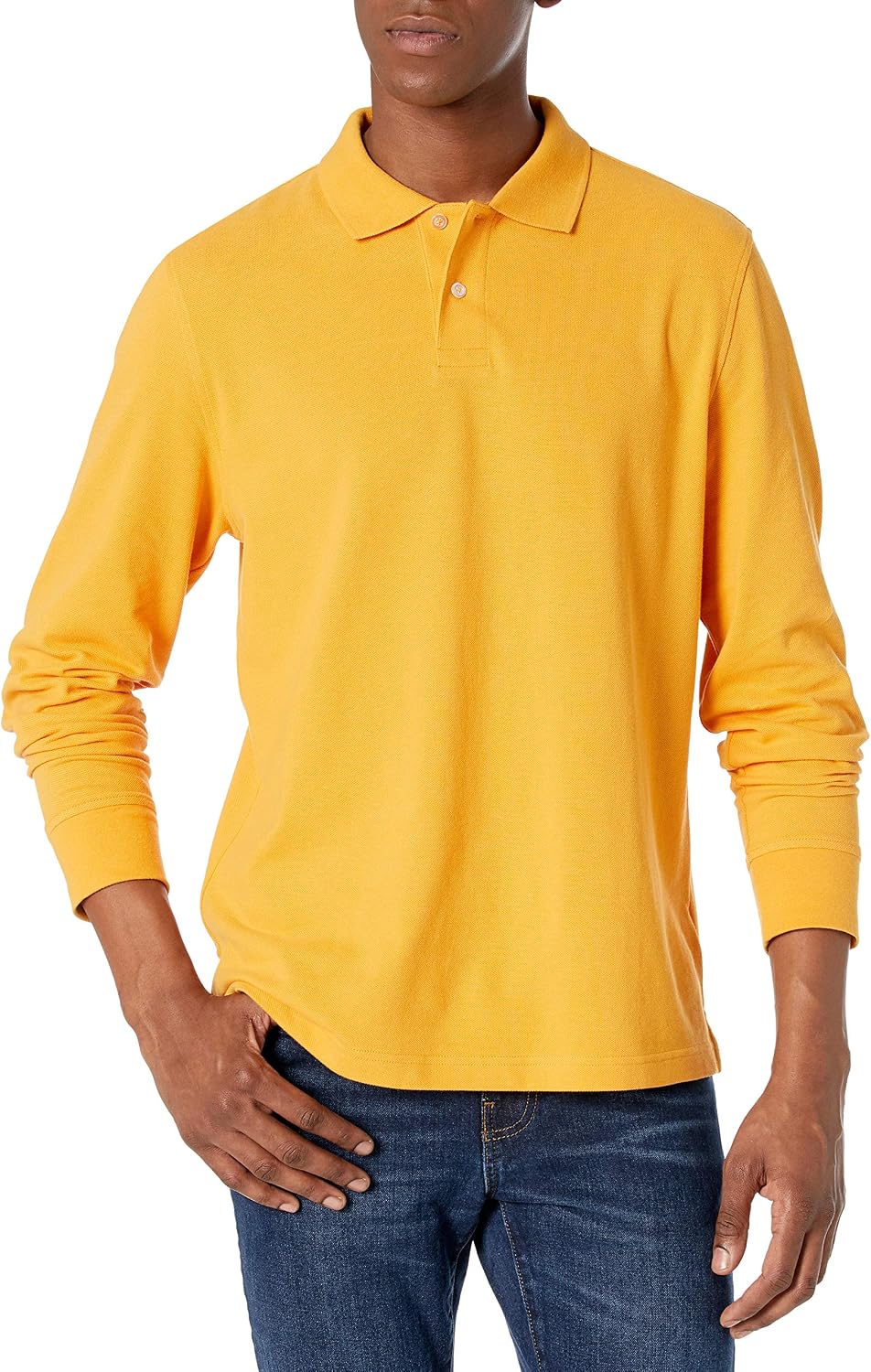 Men's Black Pique Polo Shirt, Long Sleeve, Cotton Blend - Image 11