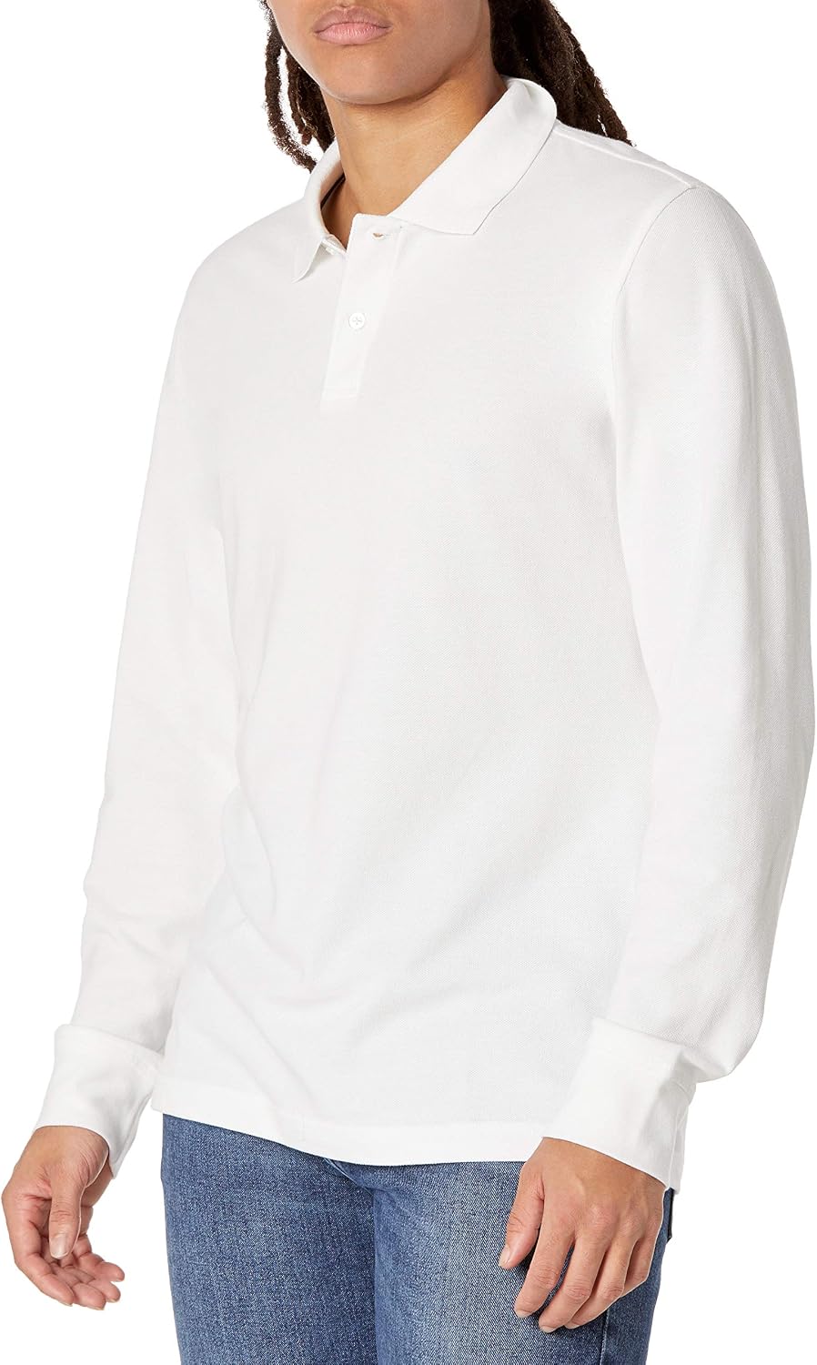 Men's Black Pique Polo Shirt, Long Sleeve, Cotton Blend - Image 7
