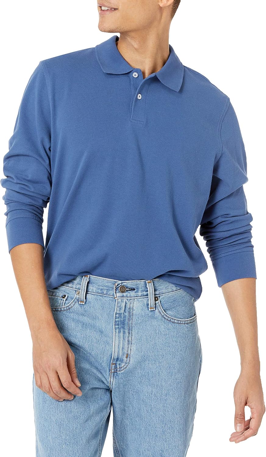 Men's Black Pique Polo Shirt, Long Sleeve, Cotton Blend - Image 10