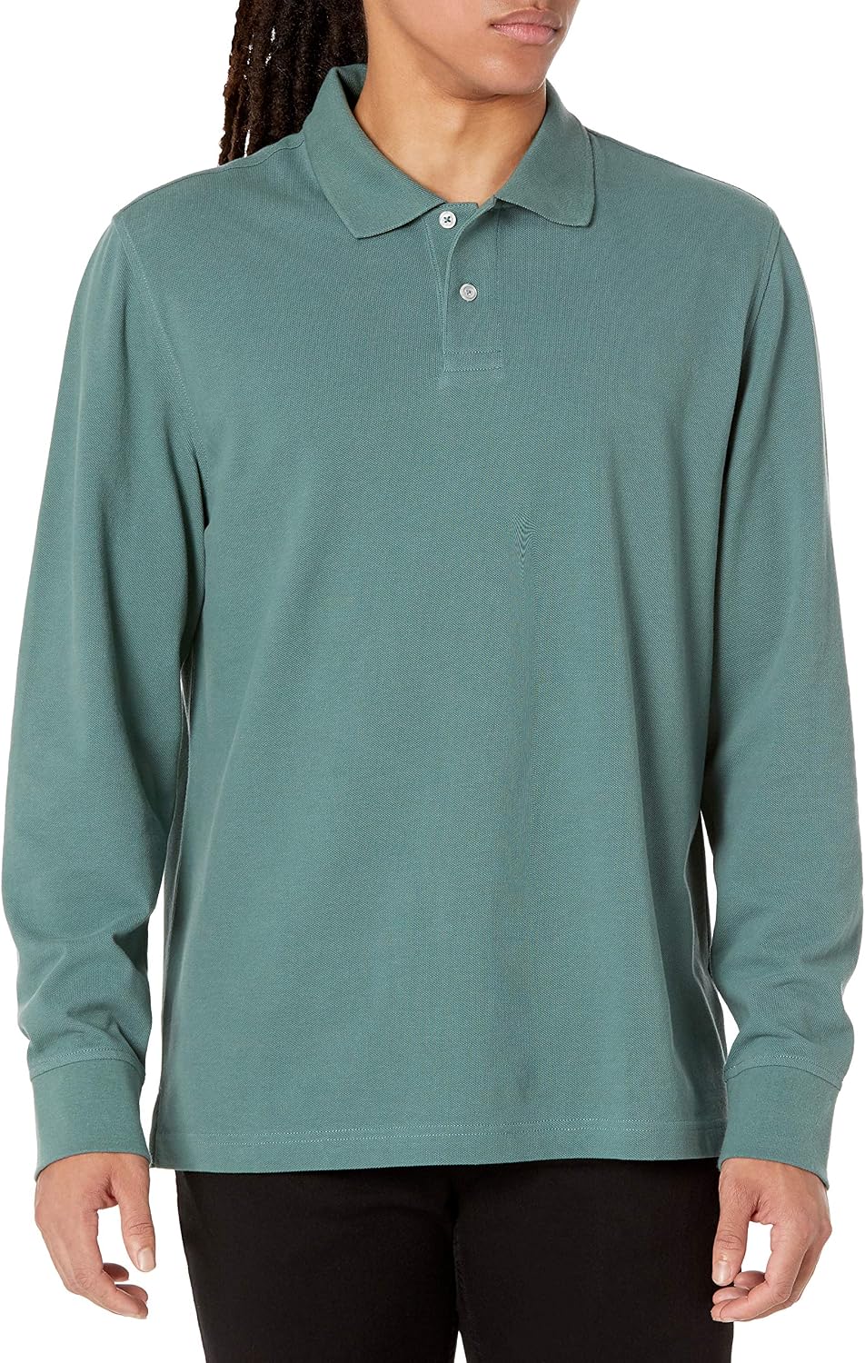 Men's Black Pique Polo Shirt, Long Sleeve, Cotton Blend - Image 13