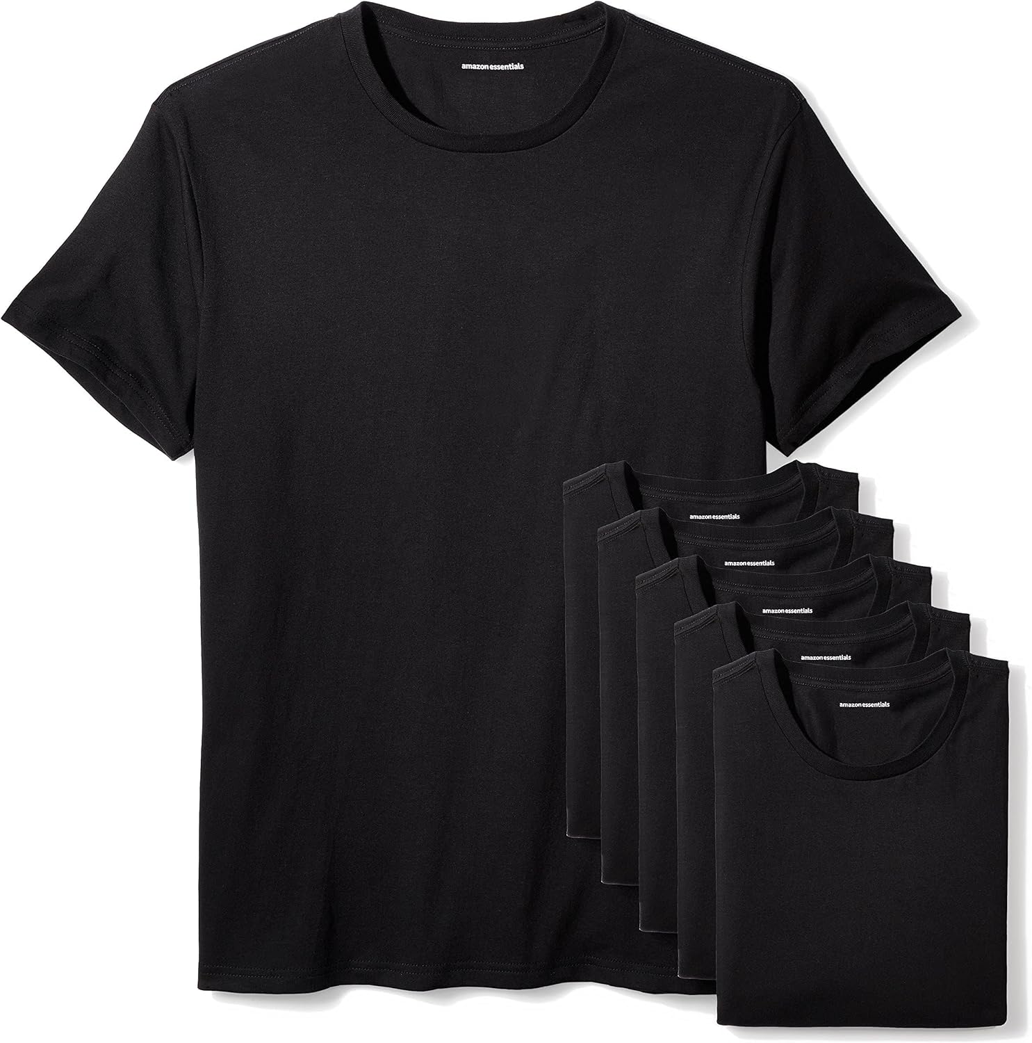 Men's Cotton Blend Crew Neck T-Shirts, White and Black, 6-Pack - Image 8