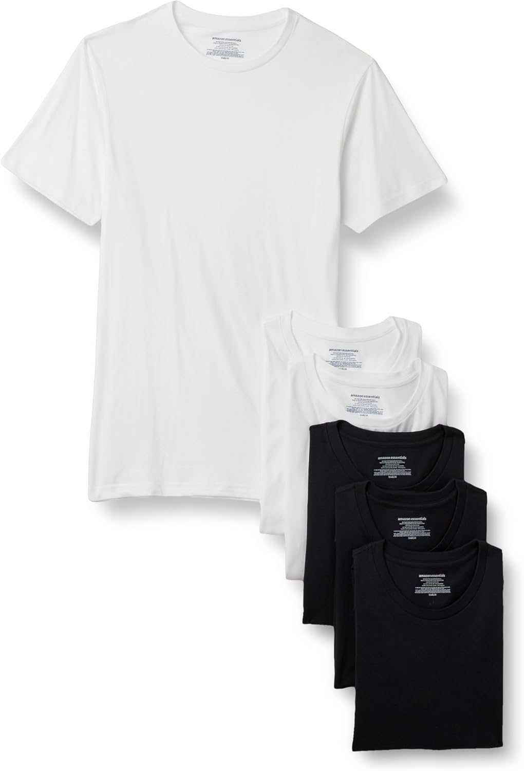 Men's Cotton Blend Crew Neck T-Shirts, White and Black, 6-Pack