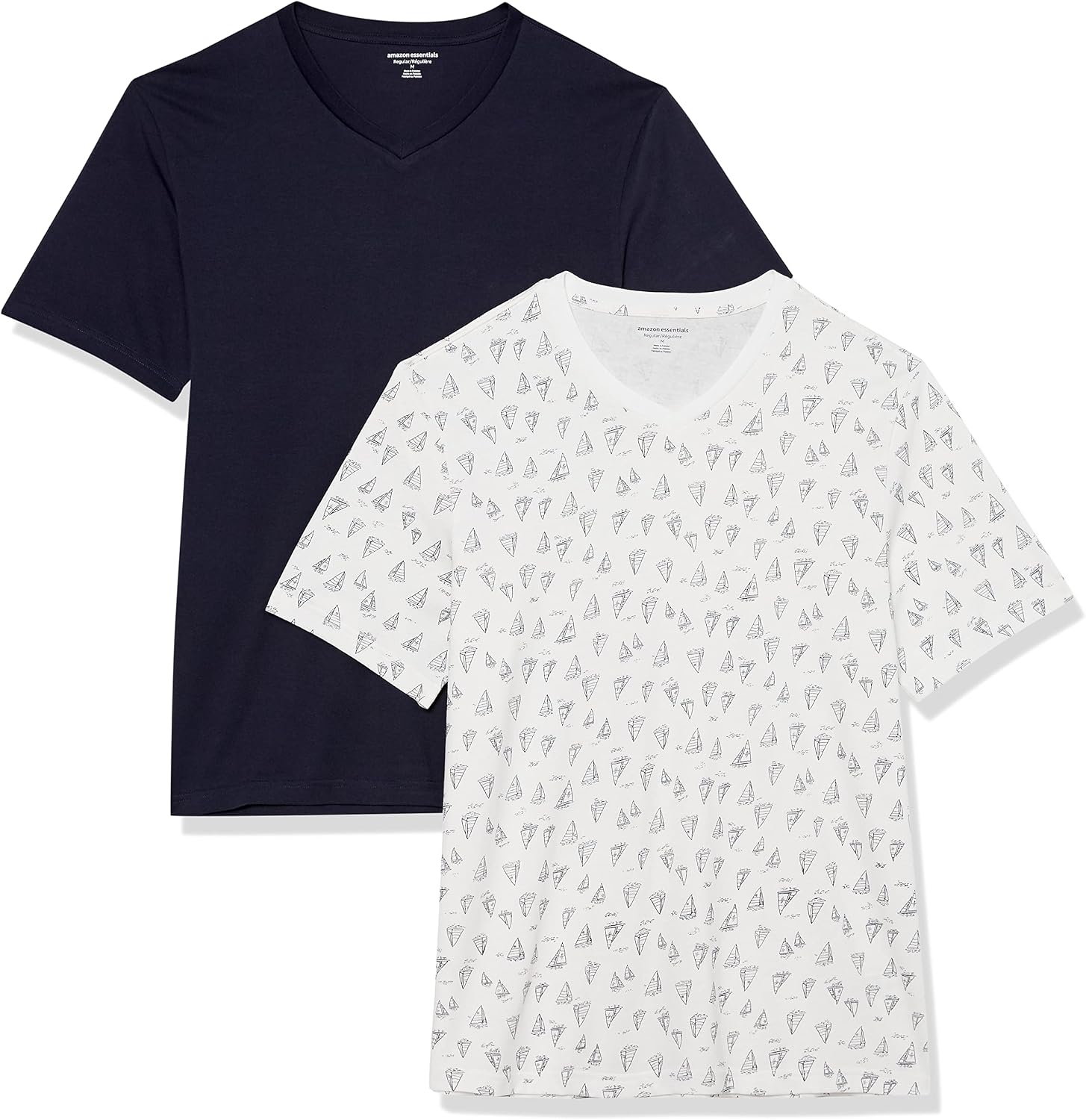 Men's Grey V-Neck Short Sleeve T-Shirts, Cotton Blend, 2-Pack - Image 16