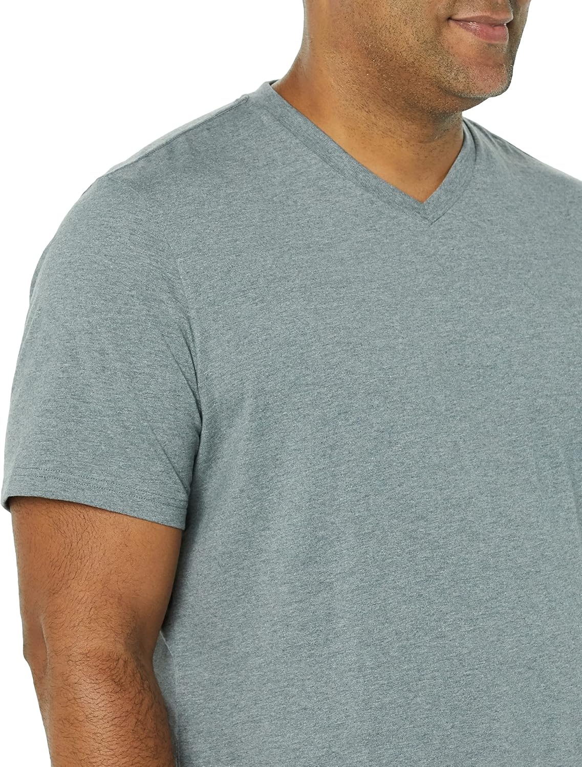 Men's Grey V-Neck Short Sleeve T-Shirts, Cotton Blend, 2-Pack - Image 7