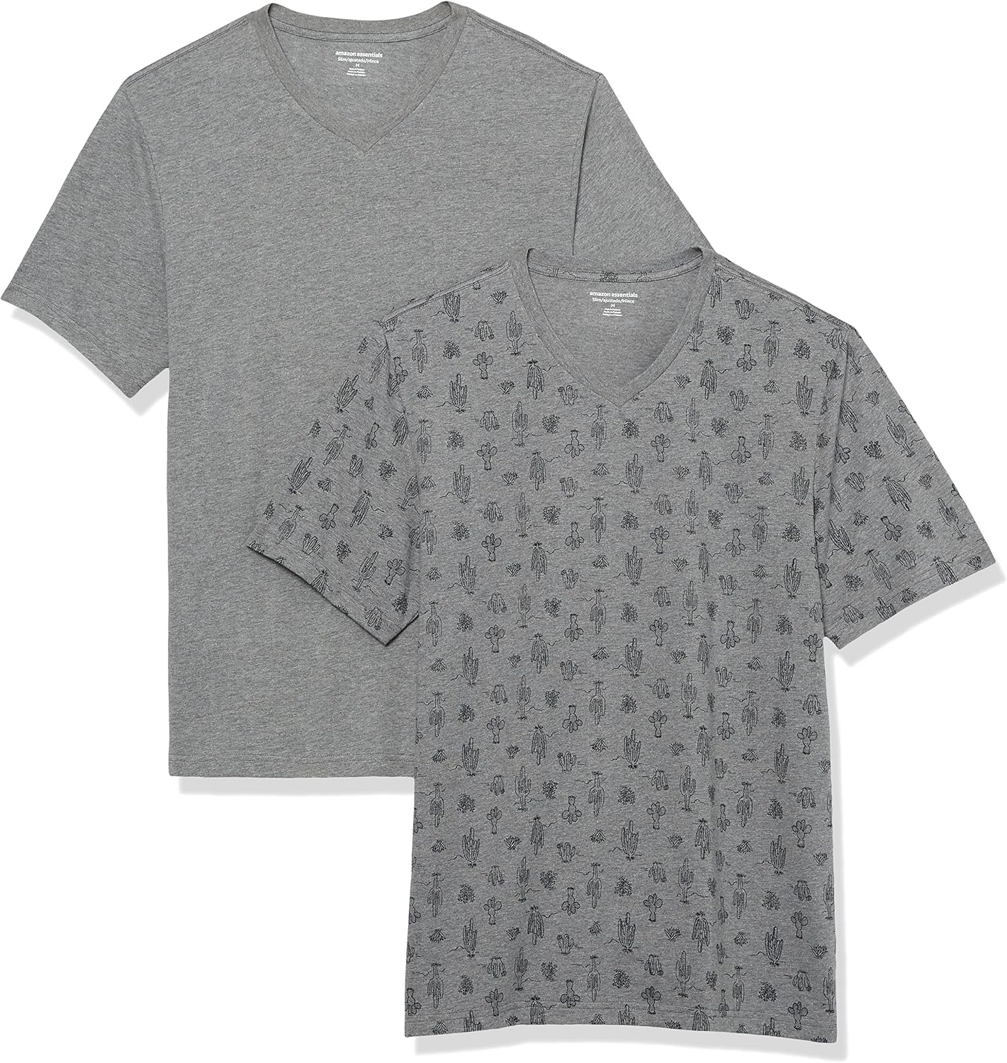 Men's Grey V-Neck Short Sleeve T-Shirts, Cotton Blend, 2-Pack - Image 10