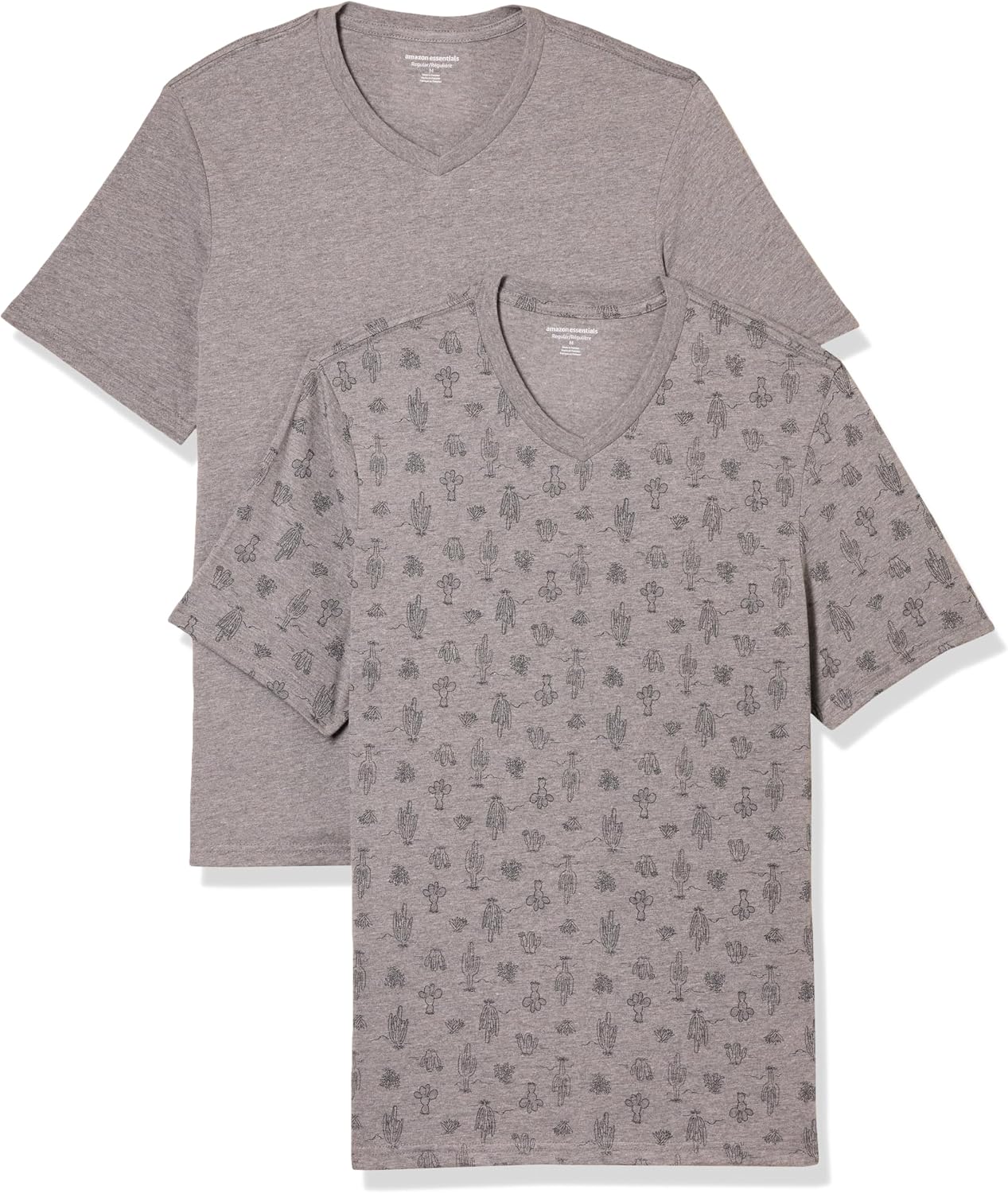 Men's Grey V-Neck Short Sleeve T-Shirts, Cotton Blend, 2-Pack - Image 14
