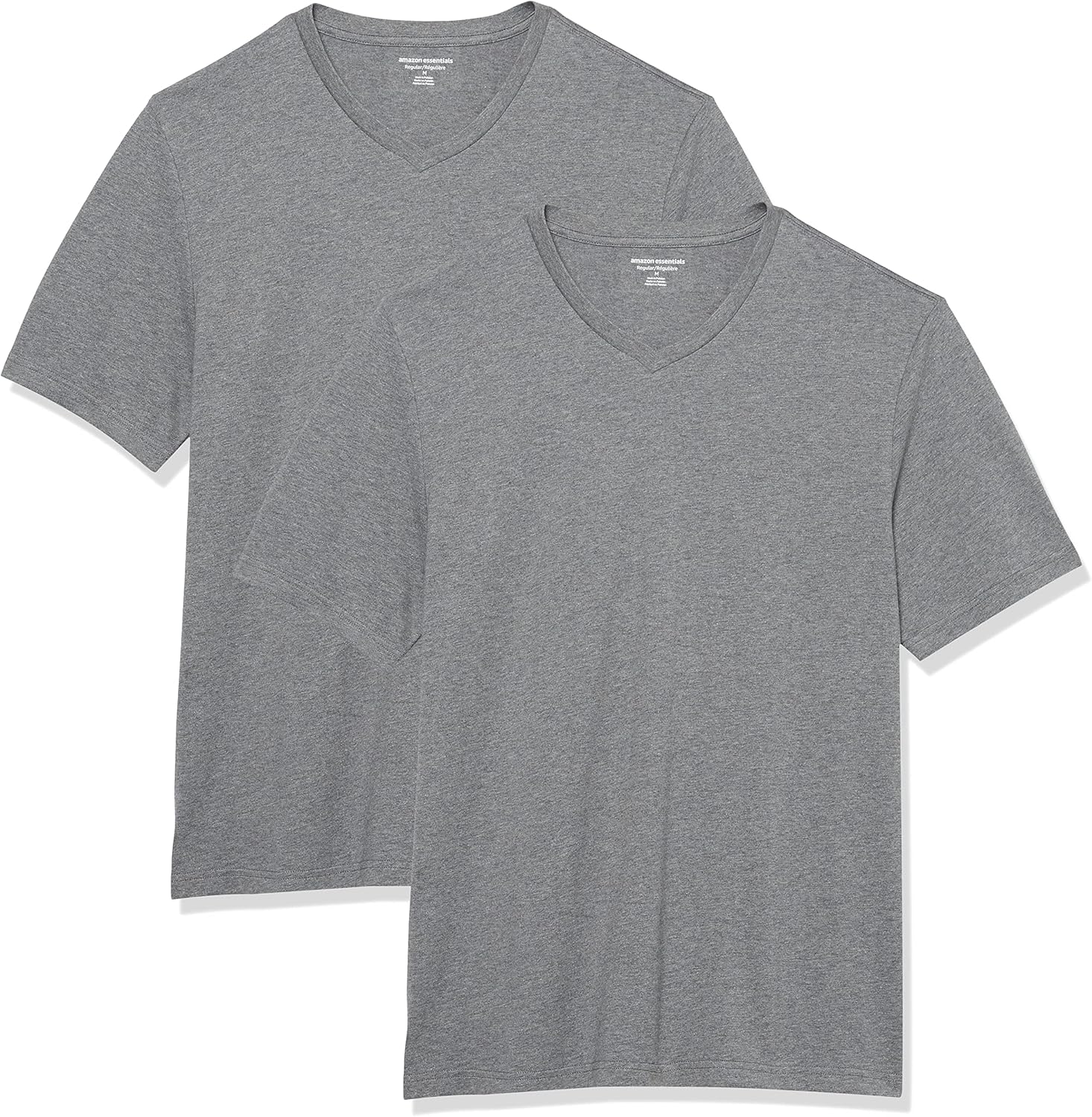 Men's Grey V-Neck Short Sleeve T-Shirts, Cotton Blend, 2-Pack