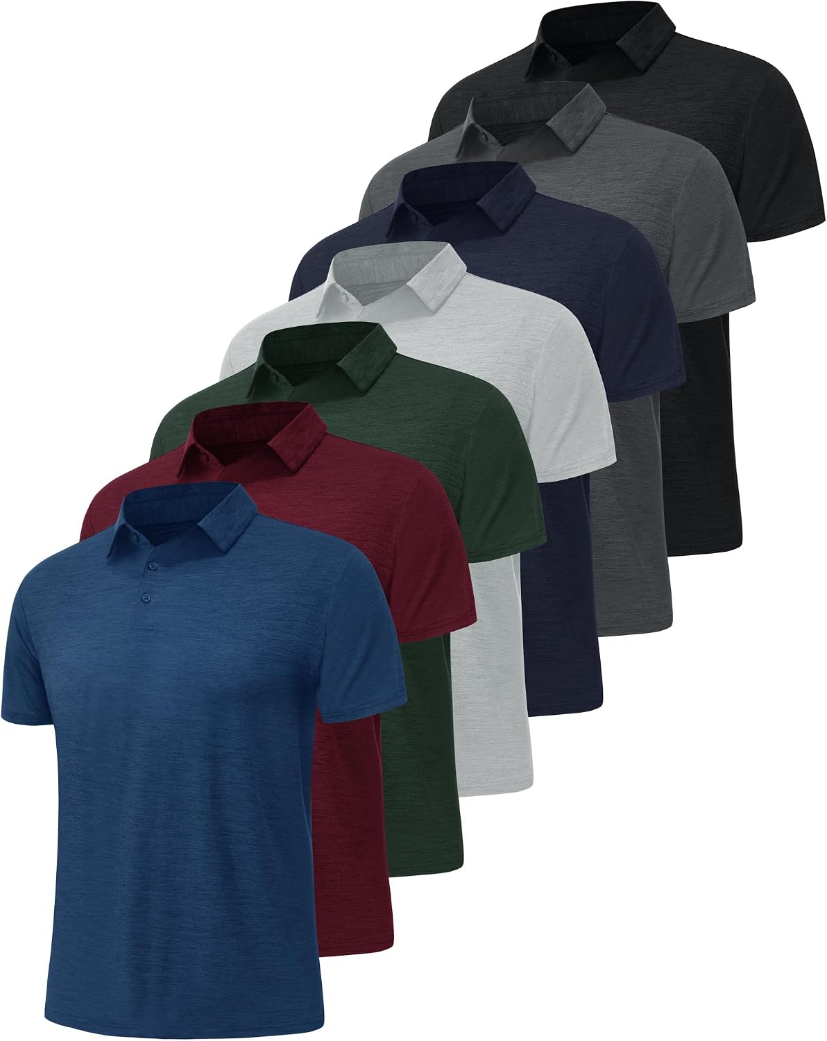 Men's Short Sleeve Polo Shirts, Polyester, 7-Pack