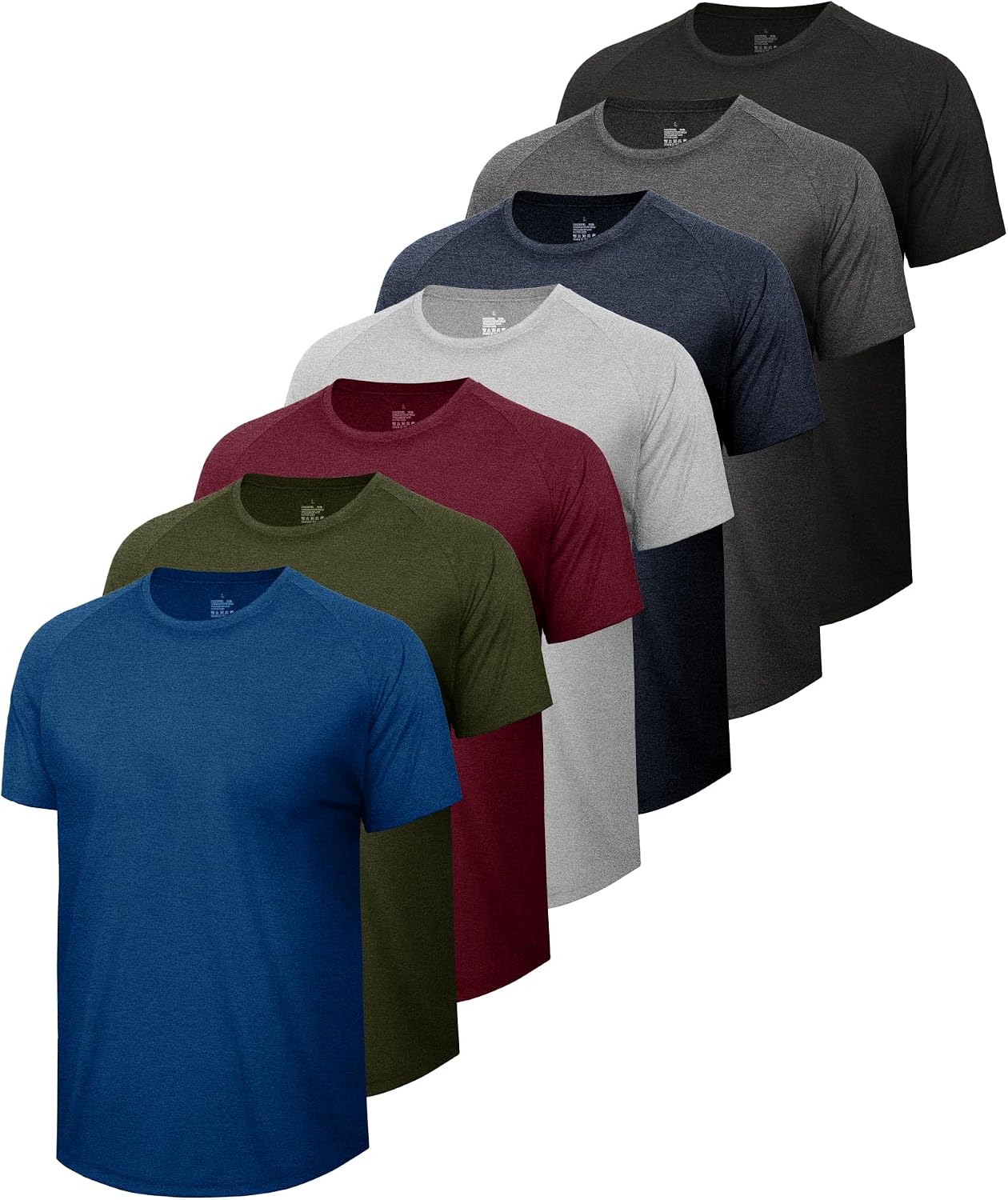 Men's Athletic Short Sleeve Crew Neck T-Shirts, Polyester, 7-Pack