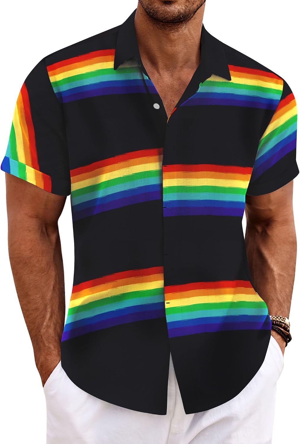 Men's Short Sleeve Button Down Shirt, Linen Blend - Image 46