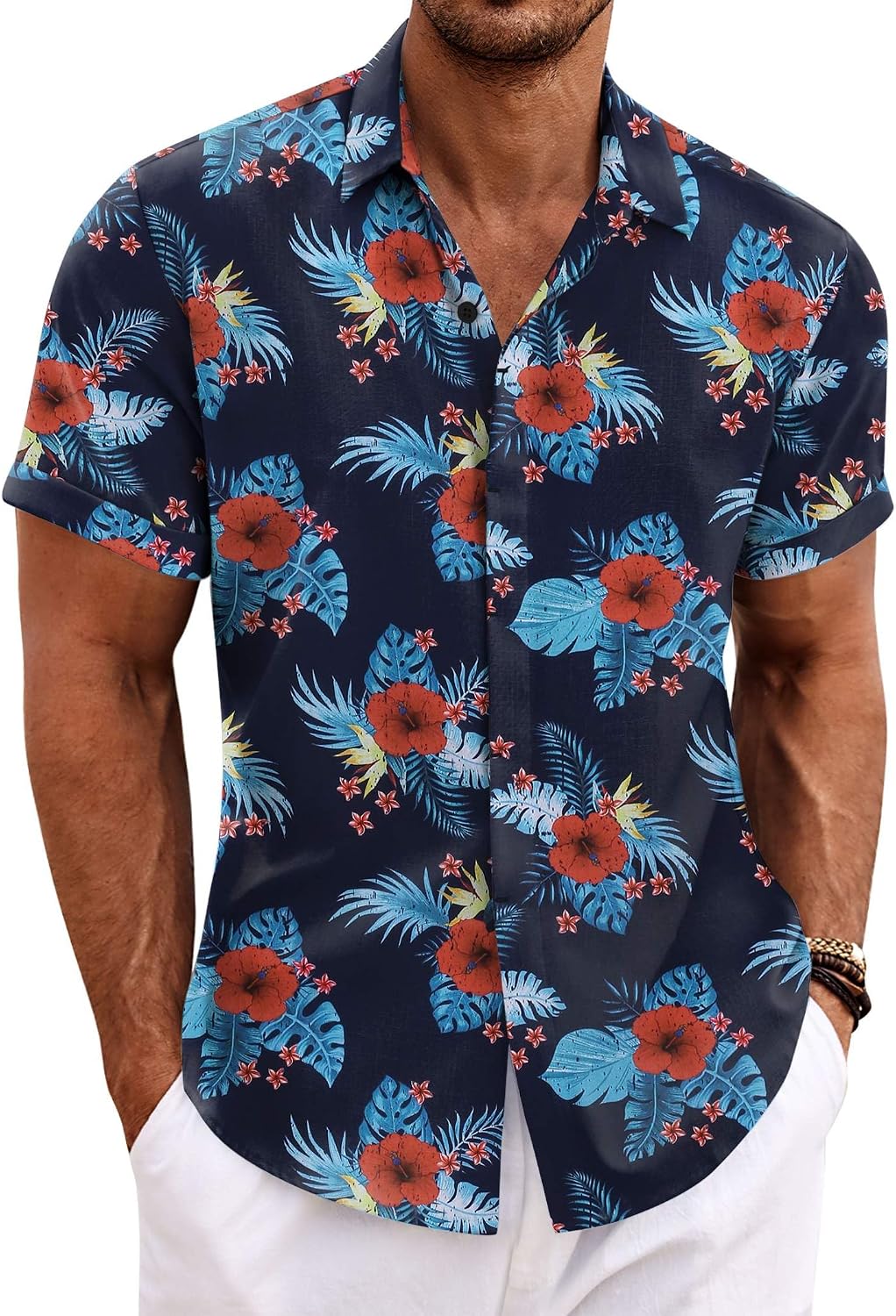 Men's Short Sleeve Button Down Shirt, Linen Blend - Image 45