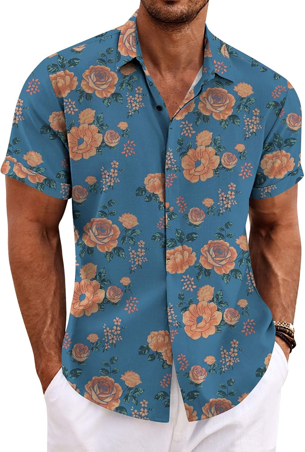 Men's Short Sleeve Button Down Shirt, Linen Blend - Image 23