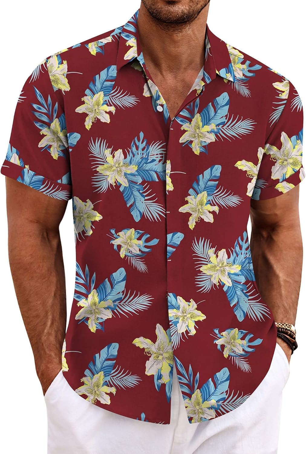 Men's Short Sleeve Button Down Shirt, Linen Blend - Image 43