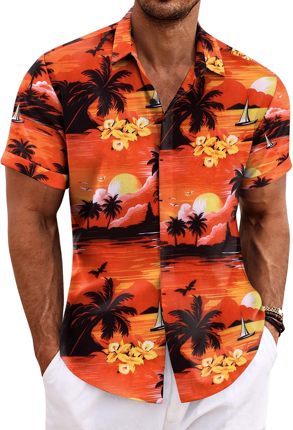 Men's Short Sleeve Button Down Shirt, Linen Blend - Image 26
