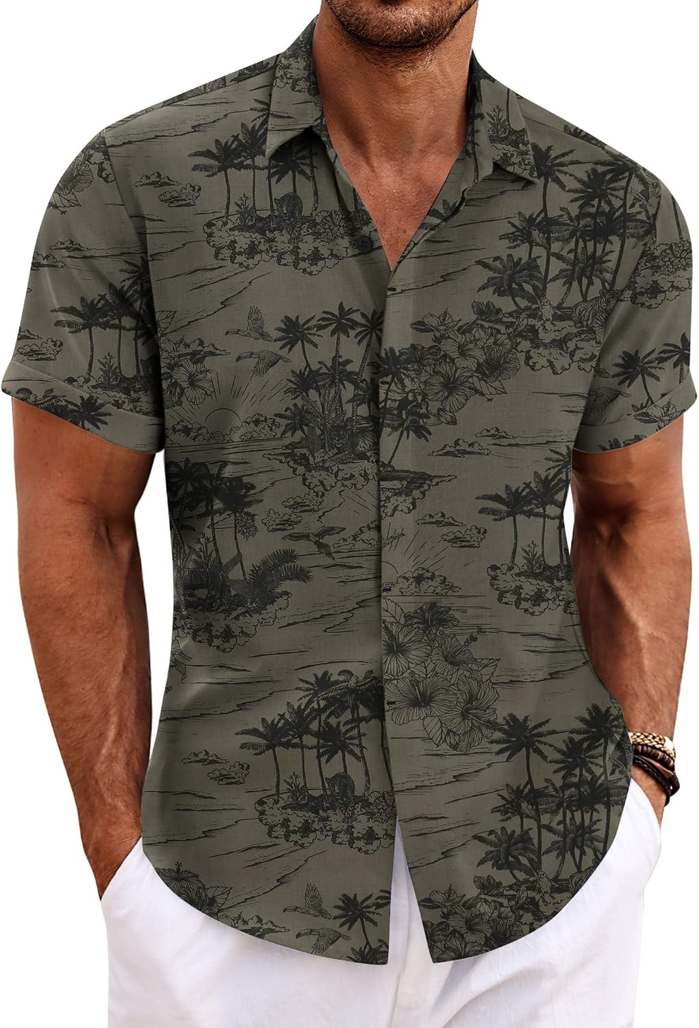 Men's Short Sleeve Button Down Shirt, Linen Blend - Image 32
