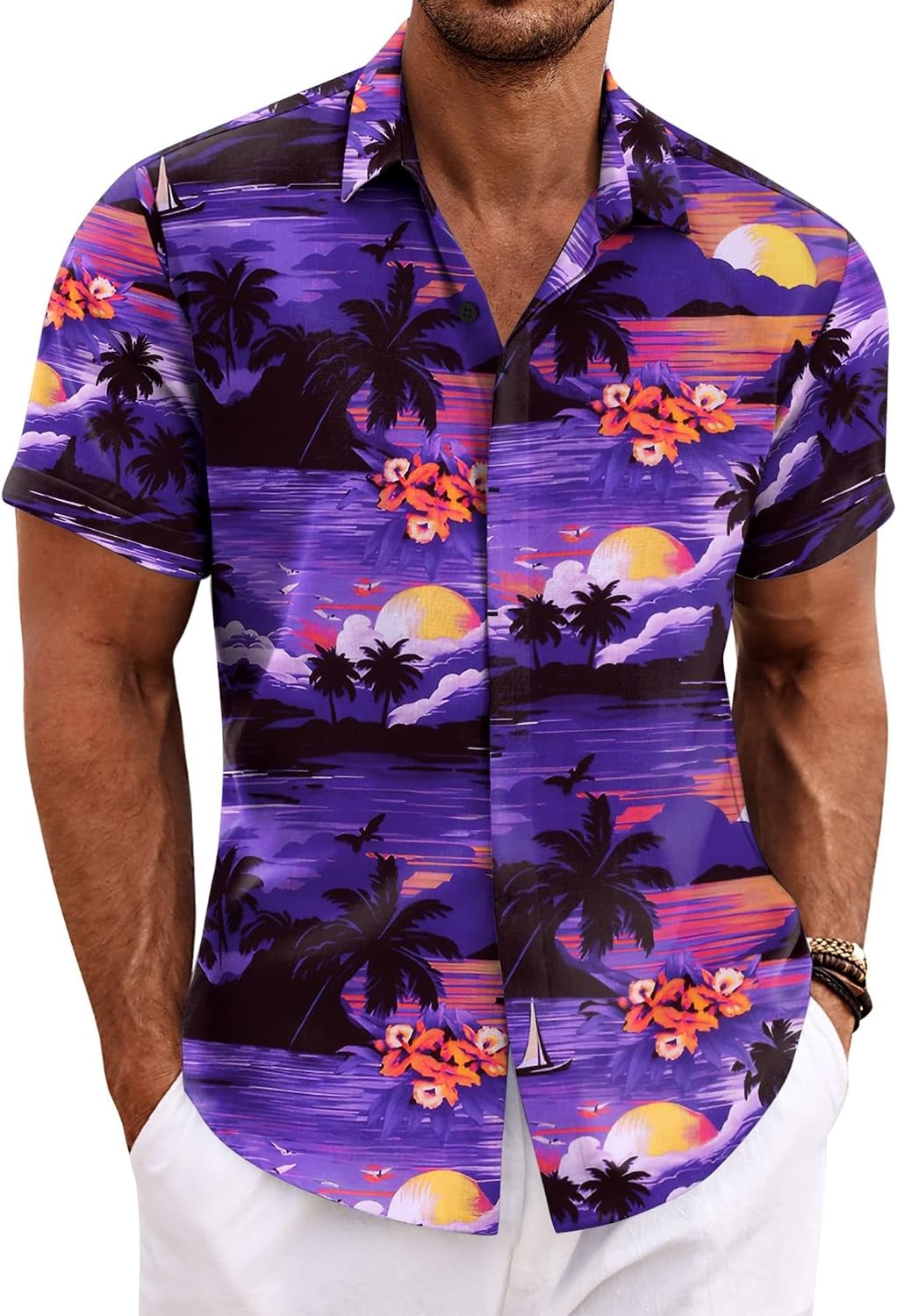 Men's Short Sleeve Button Down Shirt, Linen Blend - Image 29