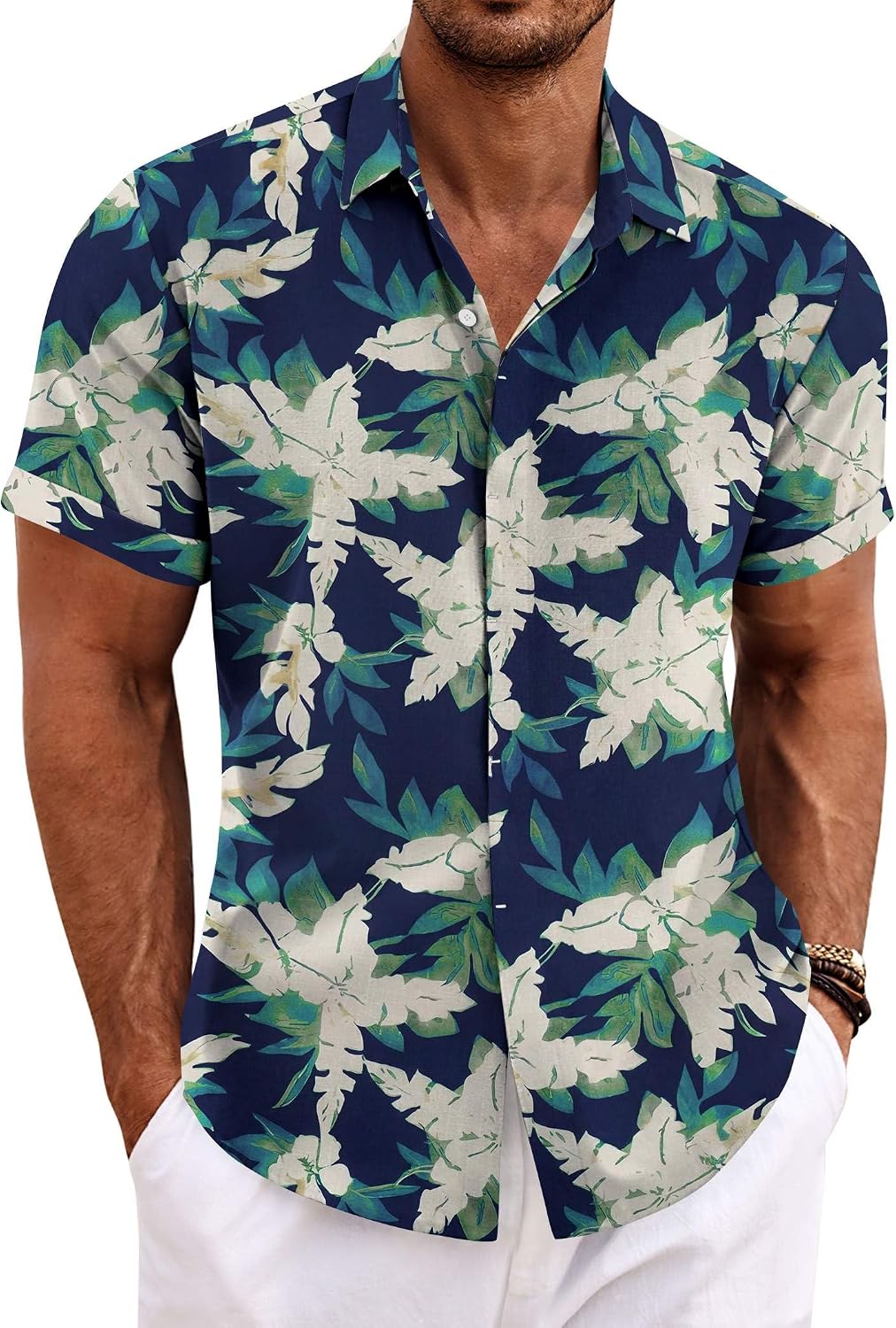 Men's Short Sleeve Button Down Shirt, Linen Blend - Image 34