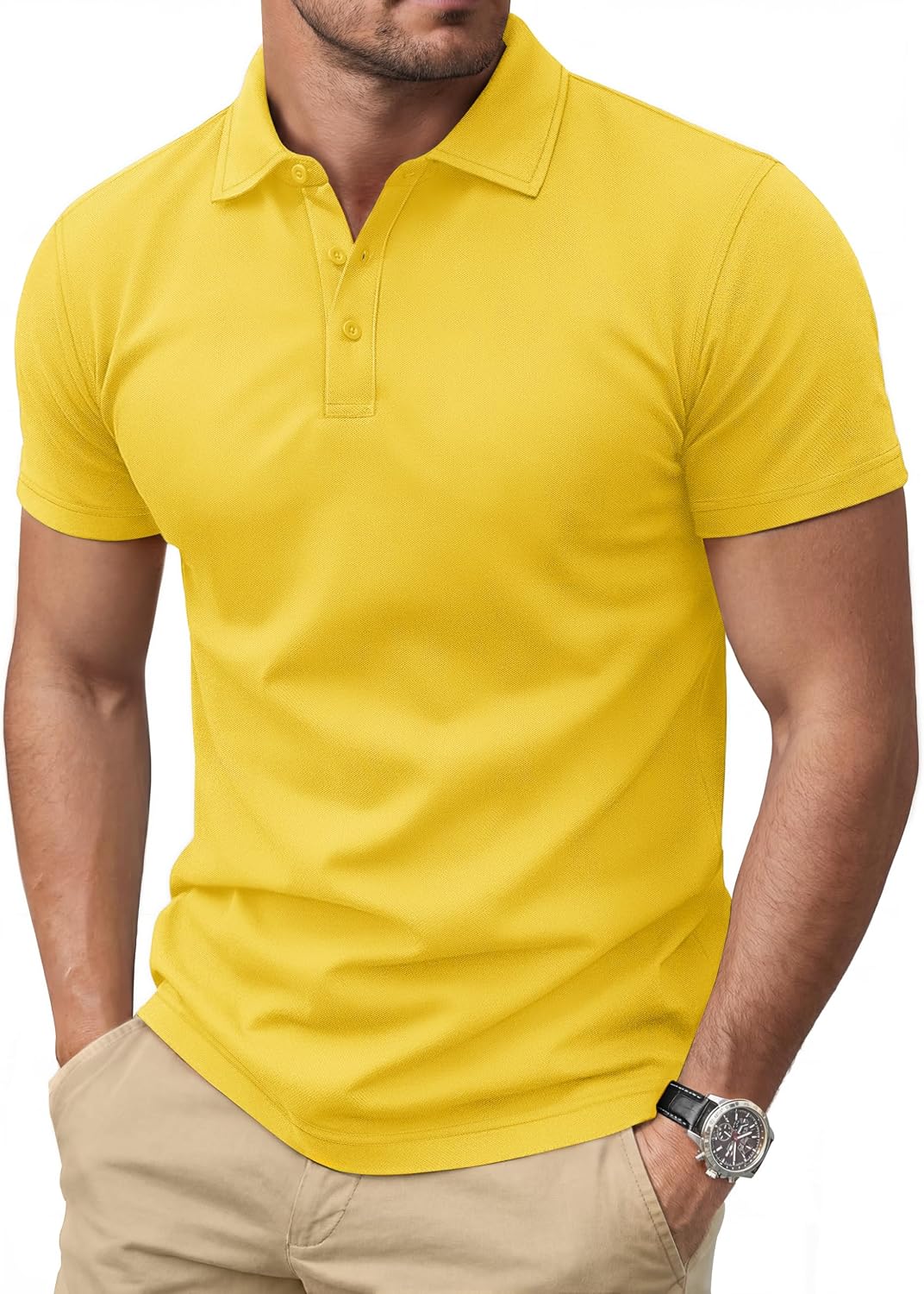 Men's Navy Short Sleeve Pique Polo Shirt, Three Buttons - Image 23