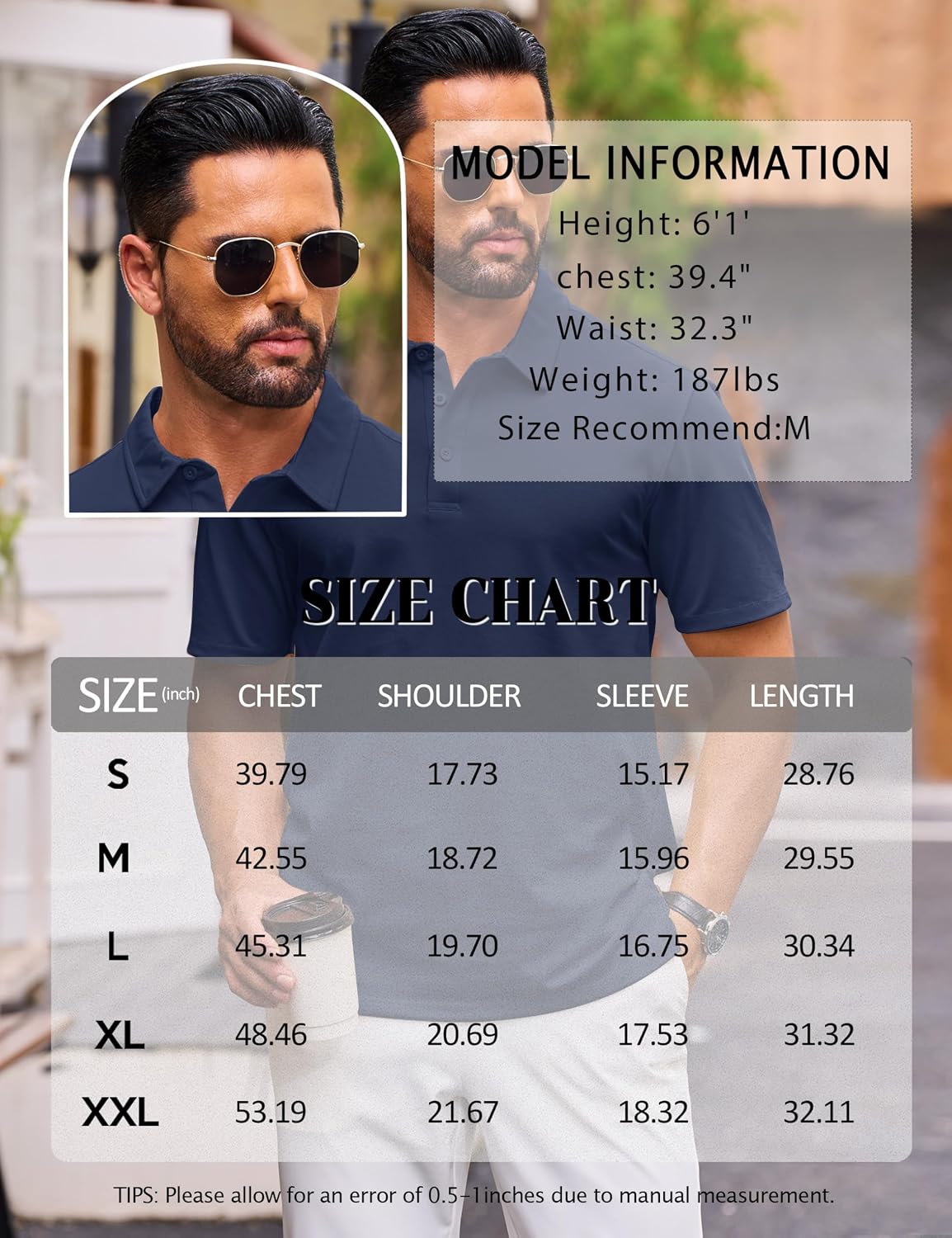 Men's Navy Short Sleeve Pique Polo Shirt, Three Buttons - Image 7