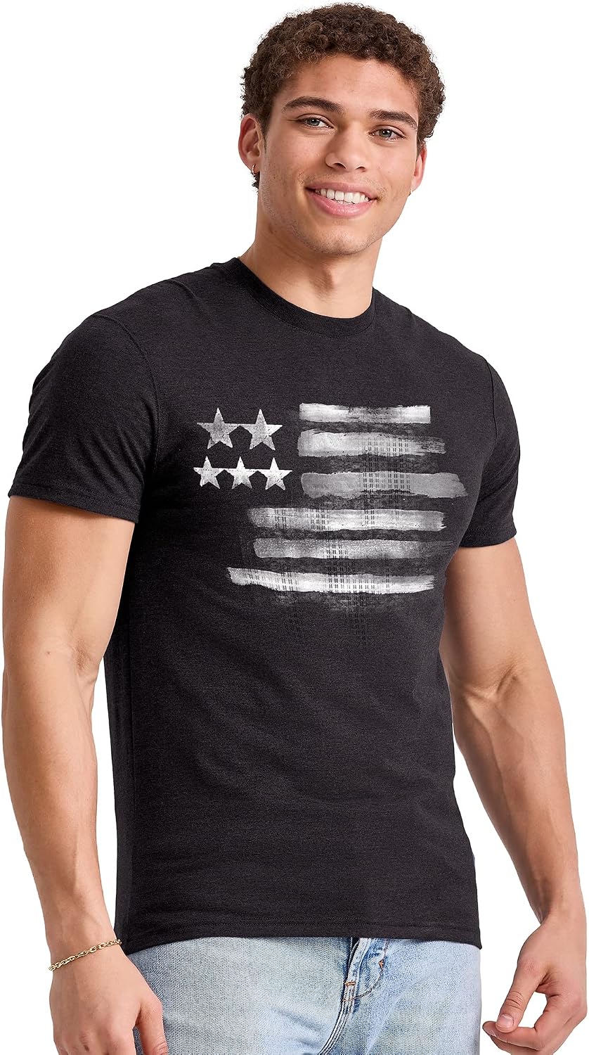 Men's Black Short Sleeve Crew Neck Graphic Tee, Cotton Blend - Image 8