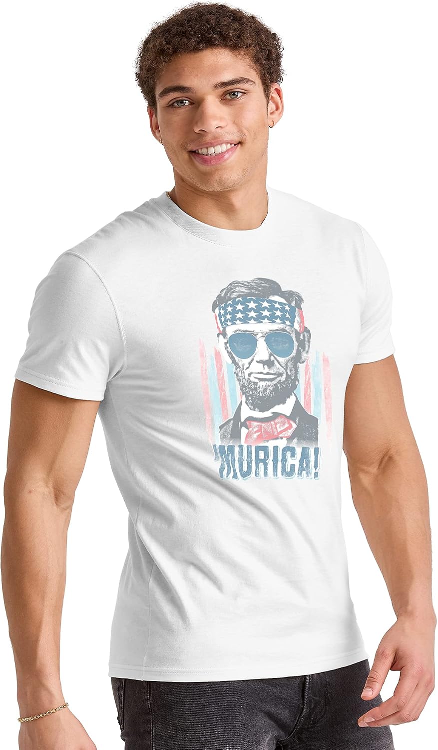 Men's Black Short Sleeve Crew Neck Graphic Tee, Cotton Blend - Image 7