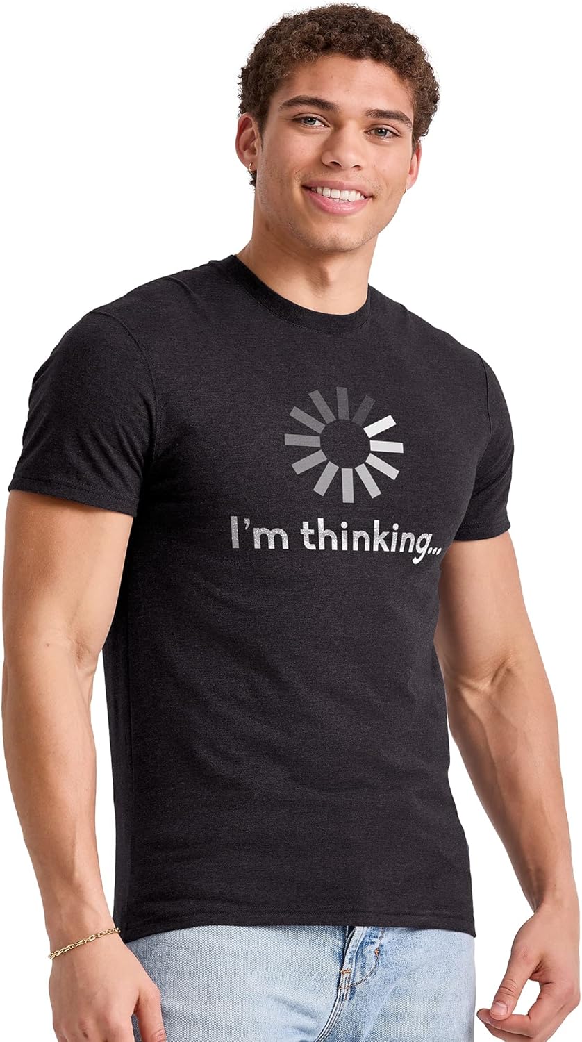 Men's Black Short Sleeve Crew Neck Graphic Tee, Cotton Blend