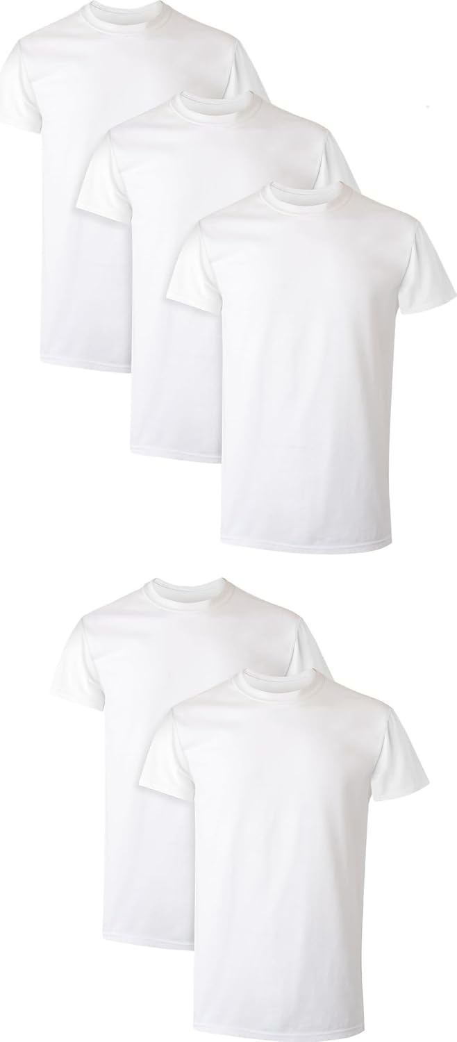 Men's White Moisture-Wicking Crew Neck T-Shirts, 5-Pack