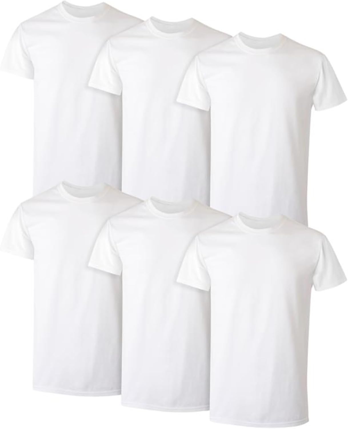 Men's White Short Sleeve Crew Neck Undershirts, Cotton, 6-Pack