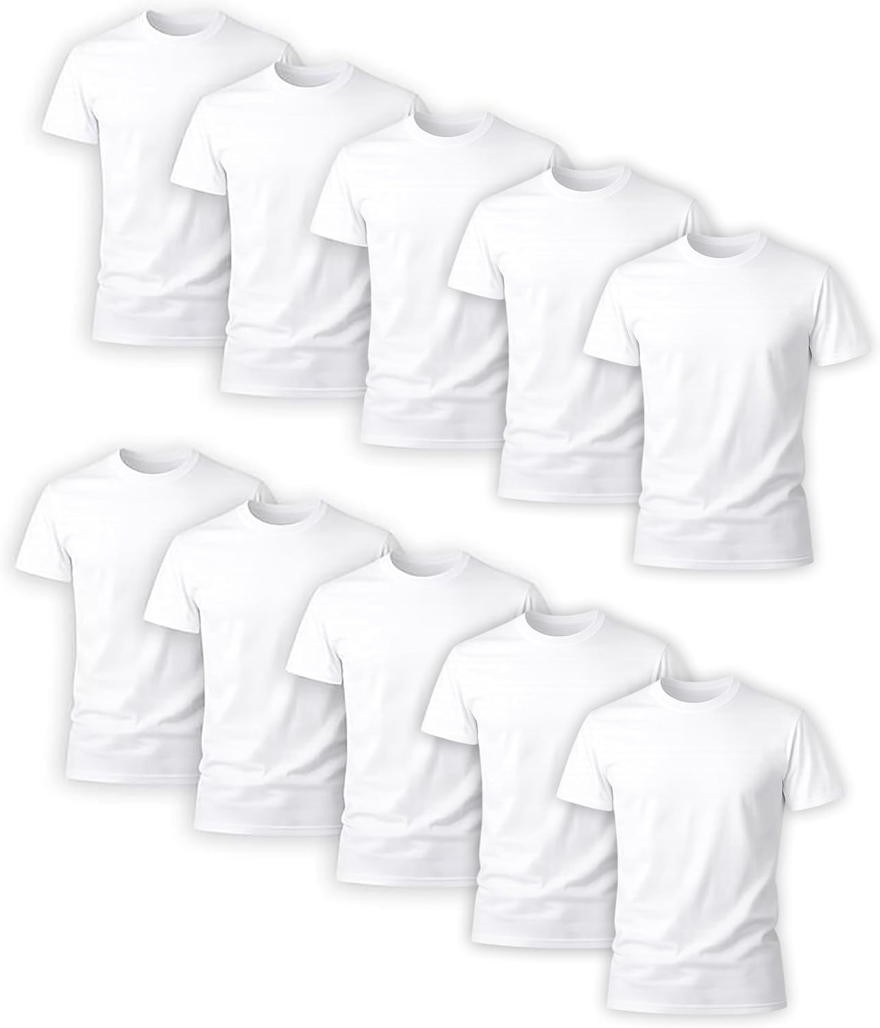 Men's White Short Sleeve Crew Neck Undershirts, Cotton, 6-Pack - Image 11