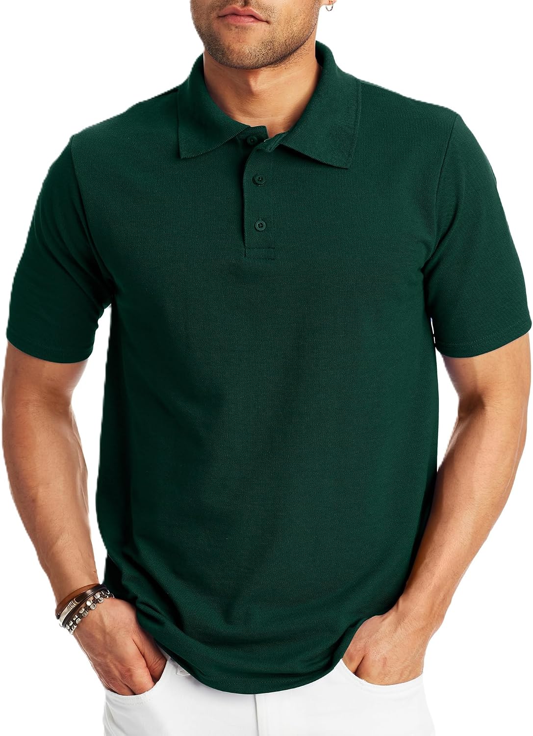 Men's Solid Polo Shirt, Short Sleeve, Cotton Blend - Image 9