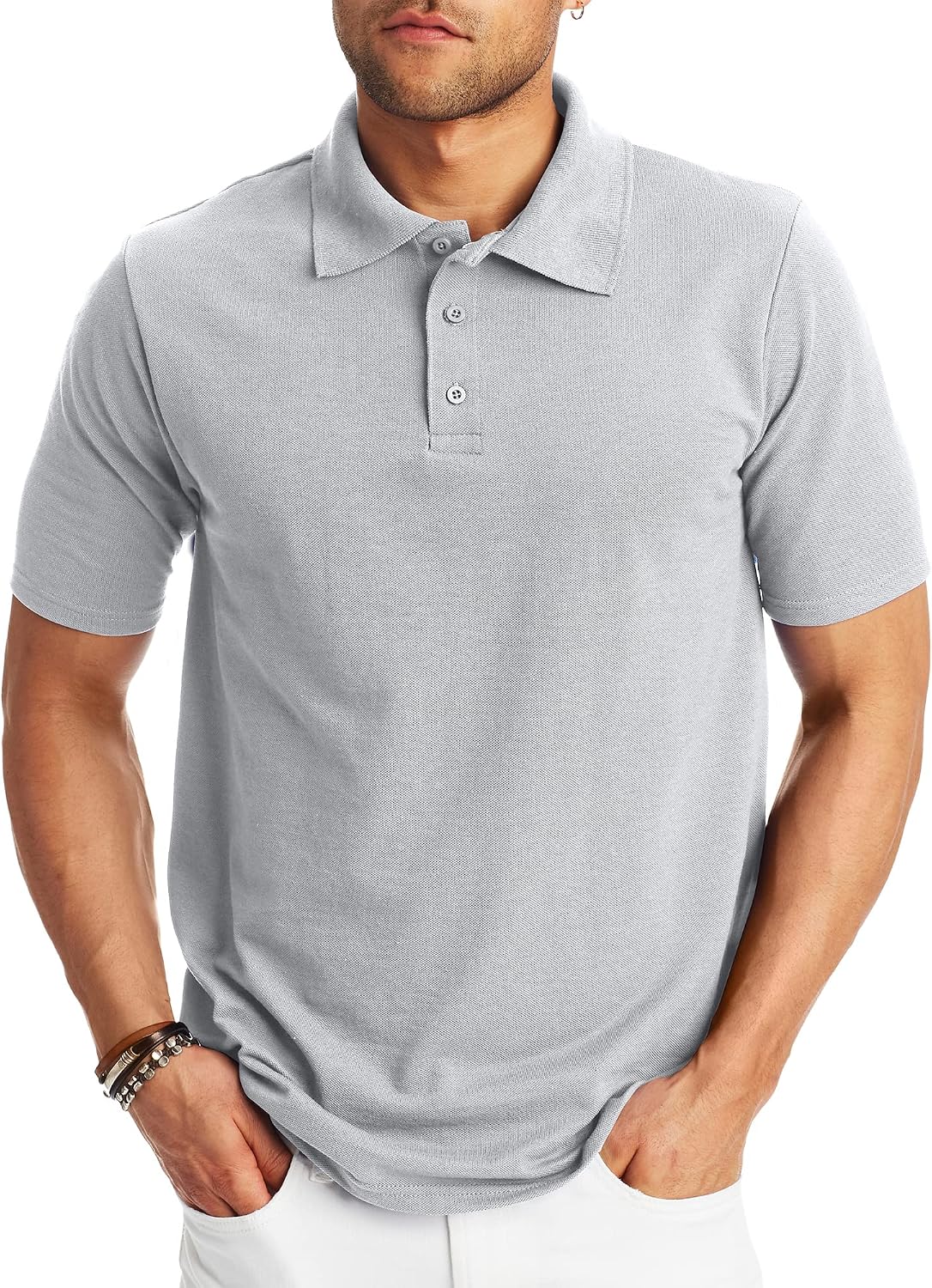 Men's Solid Polo Shirt, Short Sleeve, Cotton Blend - Image 15