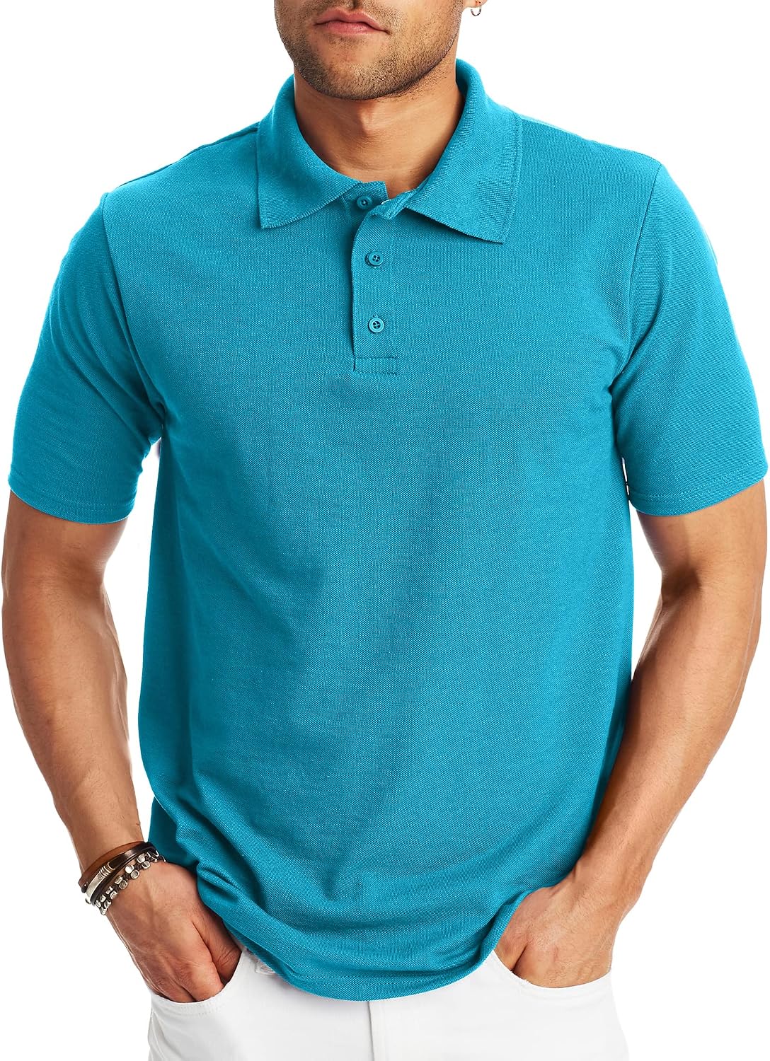 Men's Solid Polo Shirt, Short Sleeve, Cotton Blend - Image 16