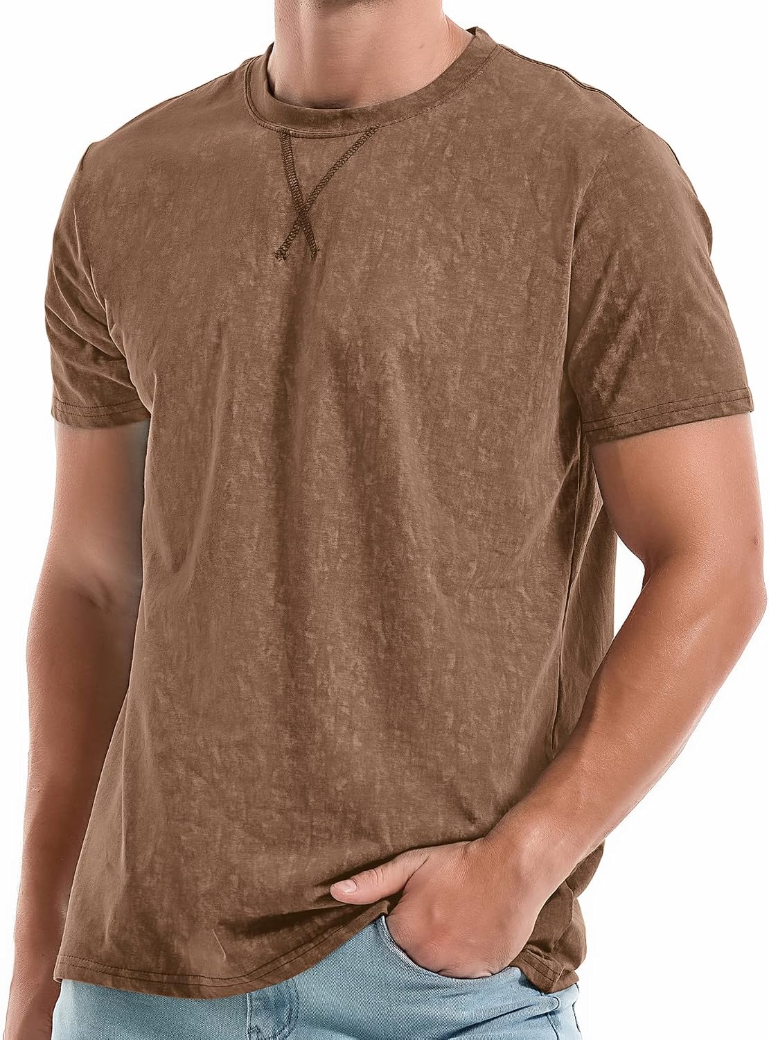 Men's Pink Short Sleeve Crew Neck T-Shirt, Cotton - Image 12