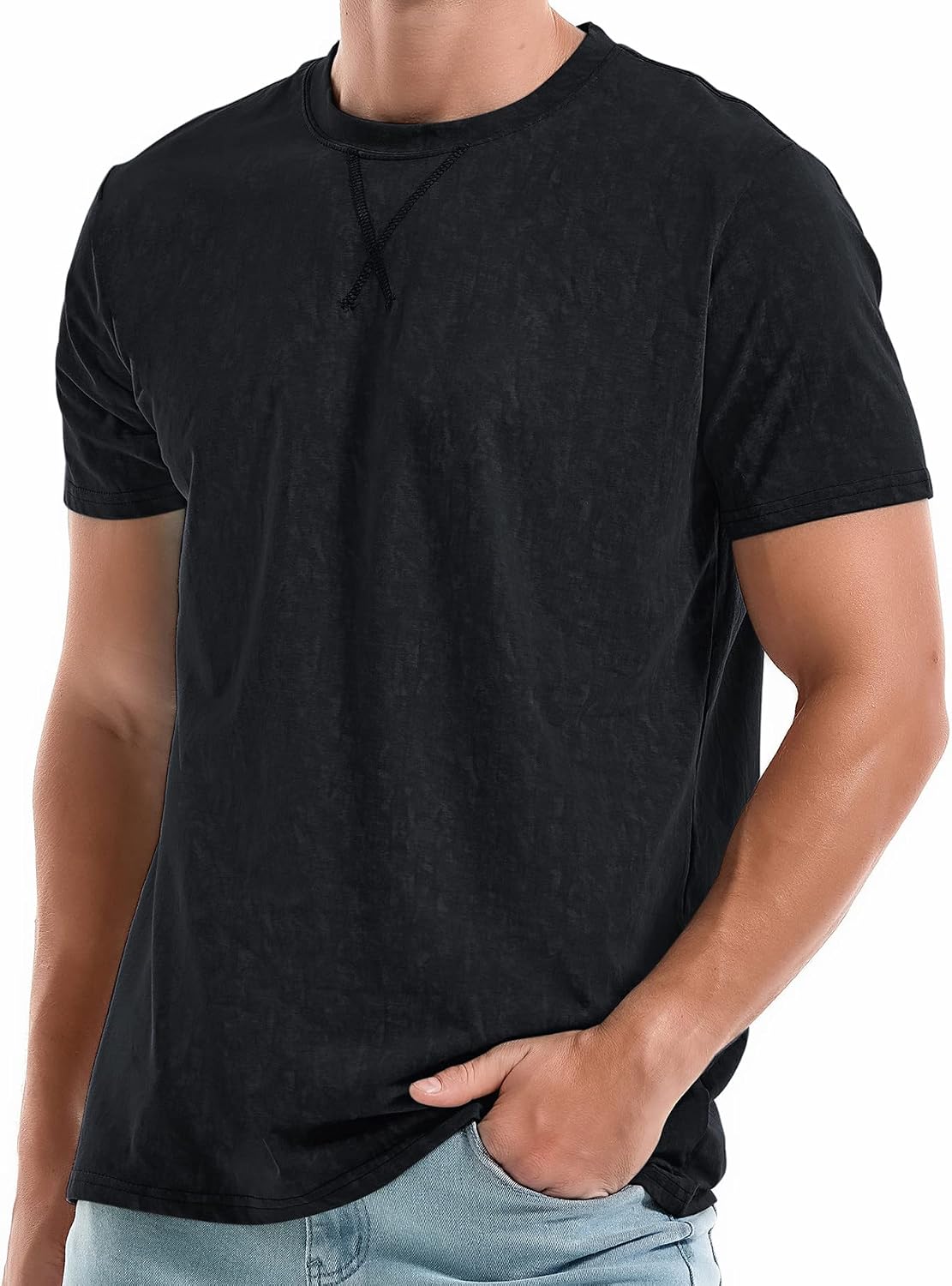 Men's Pink Short Sleeve Crew Neck T-Shirt, Cotton - Image 8