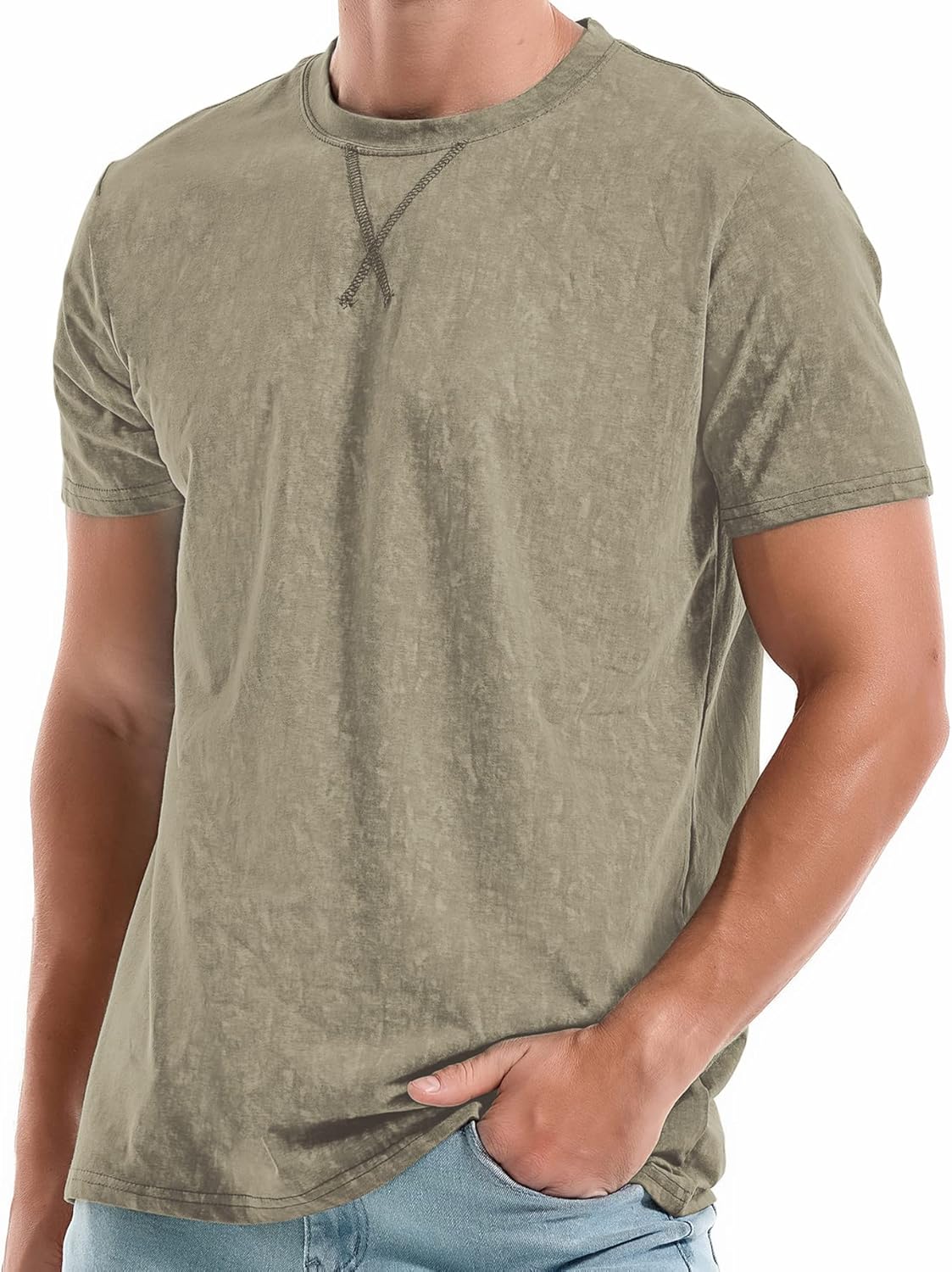 Men's Pink Short Sleeve Crew Neck T-Shirt, Cotton - Image 11