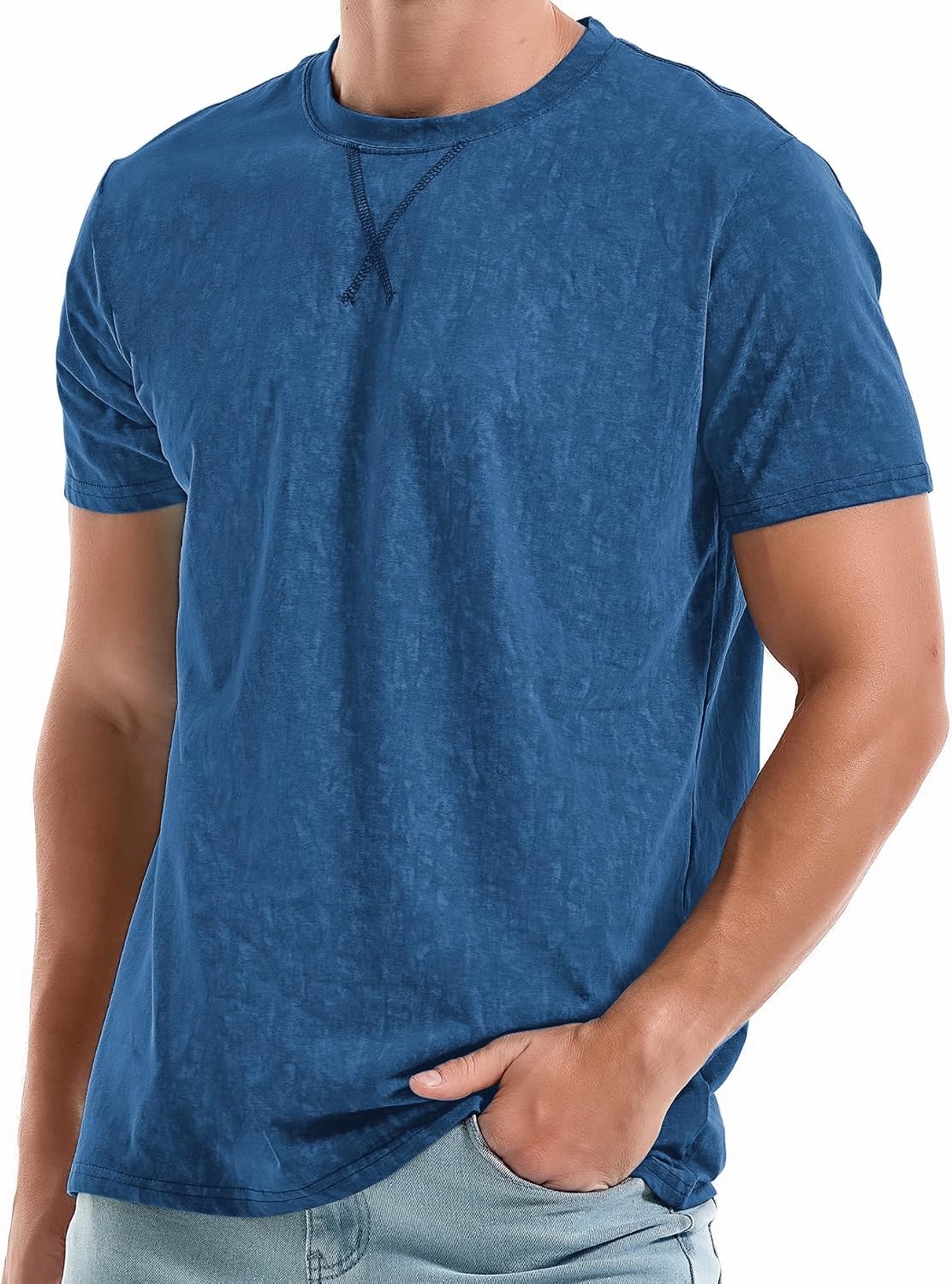 Men's Pink Short Sleeve Crew Neck T-Shirt, Cotton - Image 9
