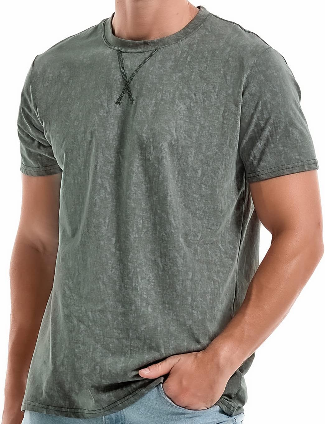 Men's Pink Short Sleeve Crew Neck T-Shirt, Cotton - Image 15