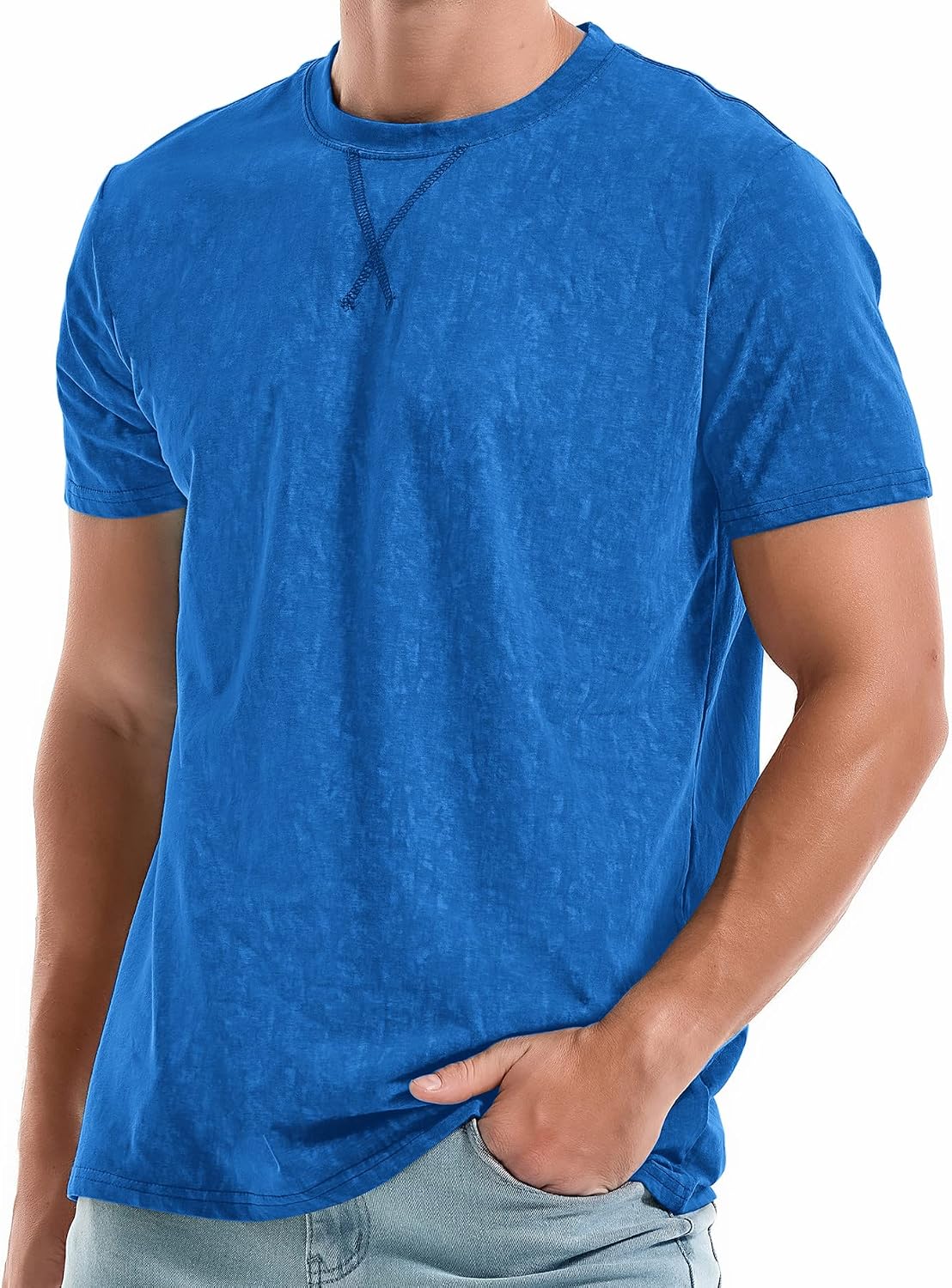 Men's Pink Short Sleeve Crew Neck T-Shirt, Cotton - Image 10