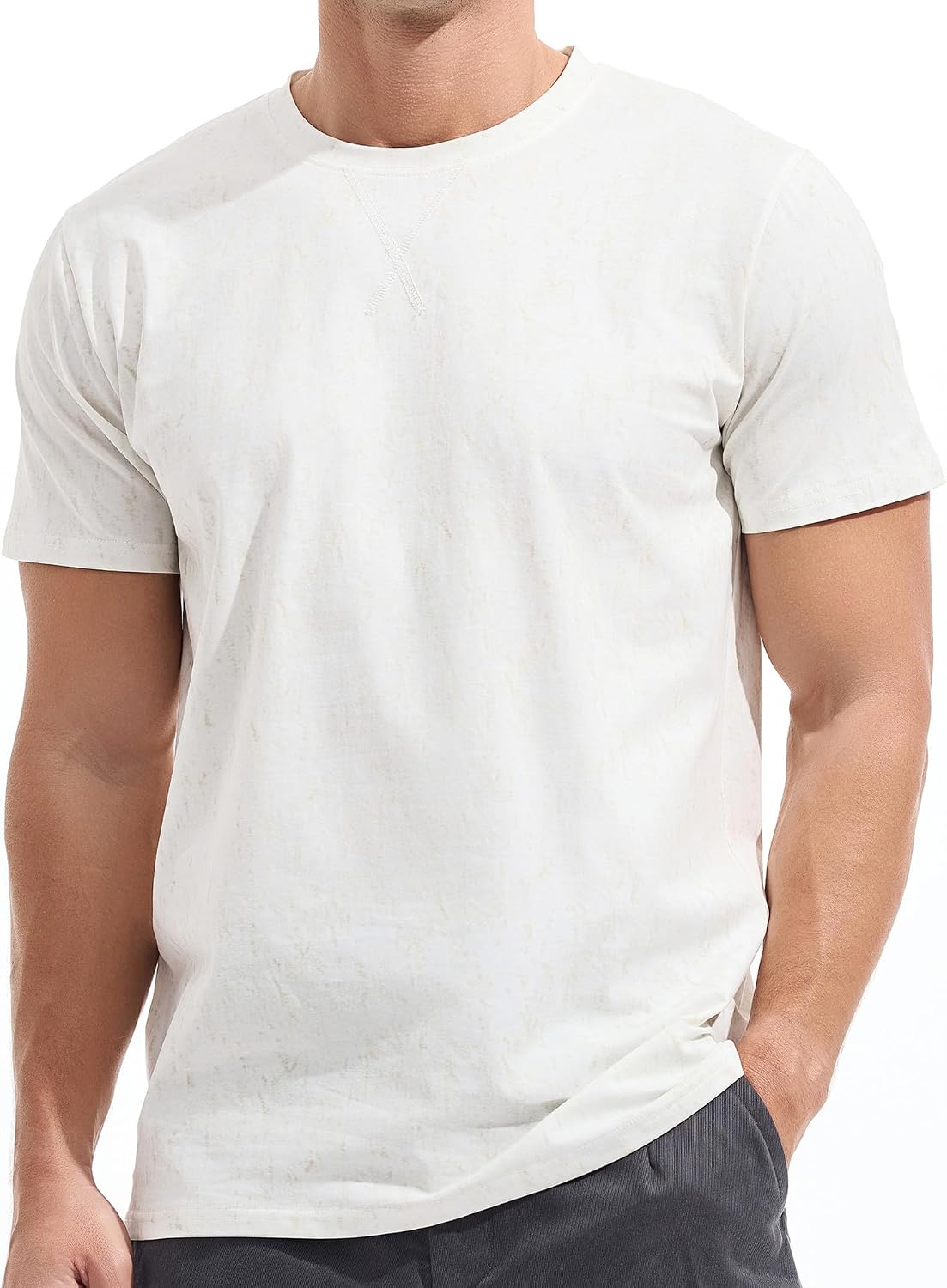 Men's Pink Short Sleeve Crew Neck T-Shirt, Cotton - Image 13