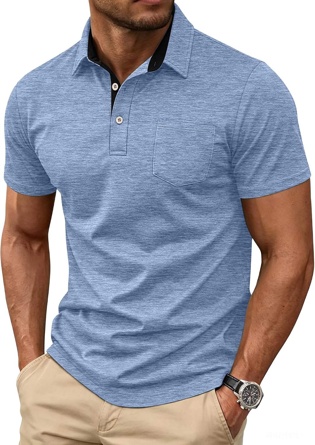 Men's Collared Short Sleeve Polo Shirt with Chest Pocket